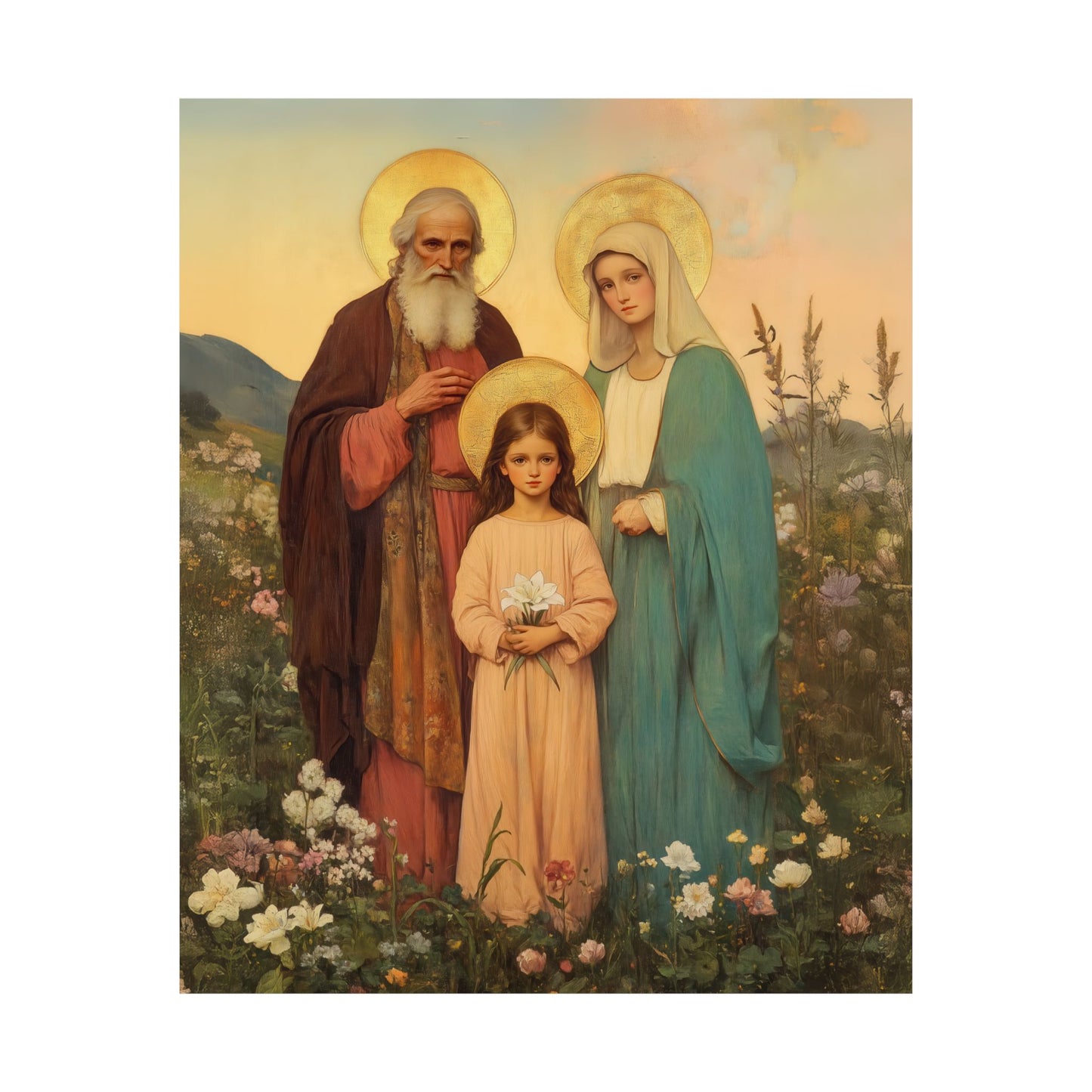 Saints Joachim and Anne with Young Mary - Sanctified Souls Print - Multiple Sizes - Premium Matte Vertical Posters
