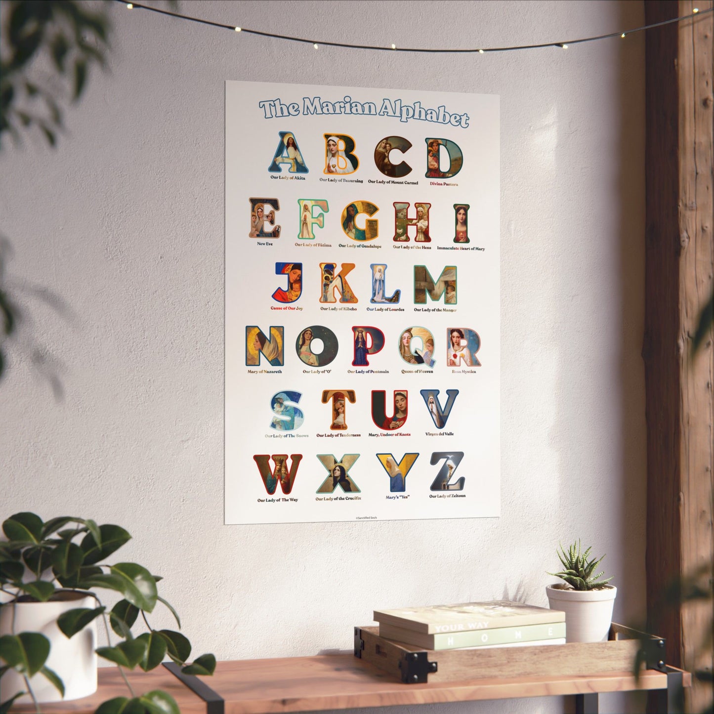 Catholic Marian Alphabet Poster - ABC Wall Art - Marian Titles Catholic Print - Catholic Nursery or Homeschool Faith Decor - Mother Mary Art
