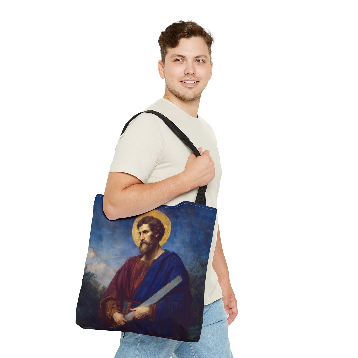 Saint Simon the Apostle / Simon the Zealot Tote Bag - Large Medium Small Faith Art Bag - Catholic Faith Purse - Double Sided