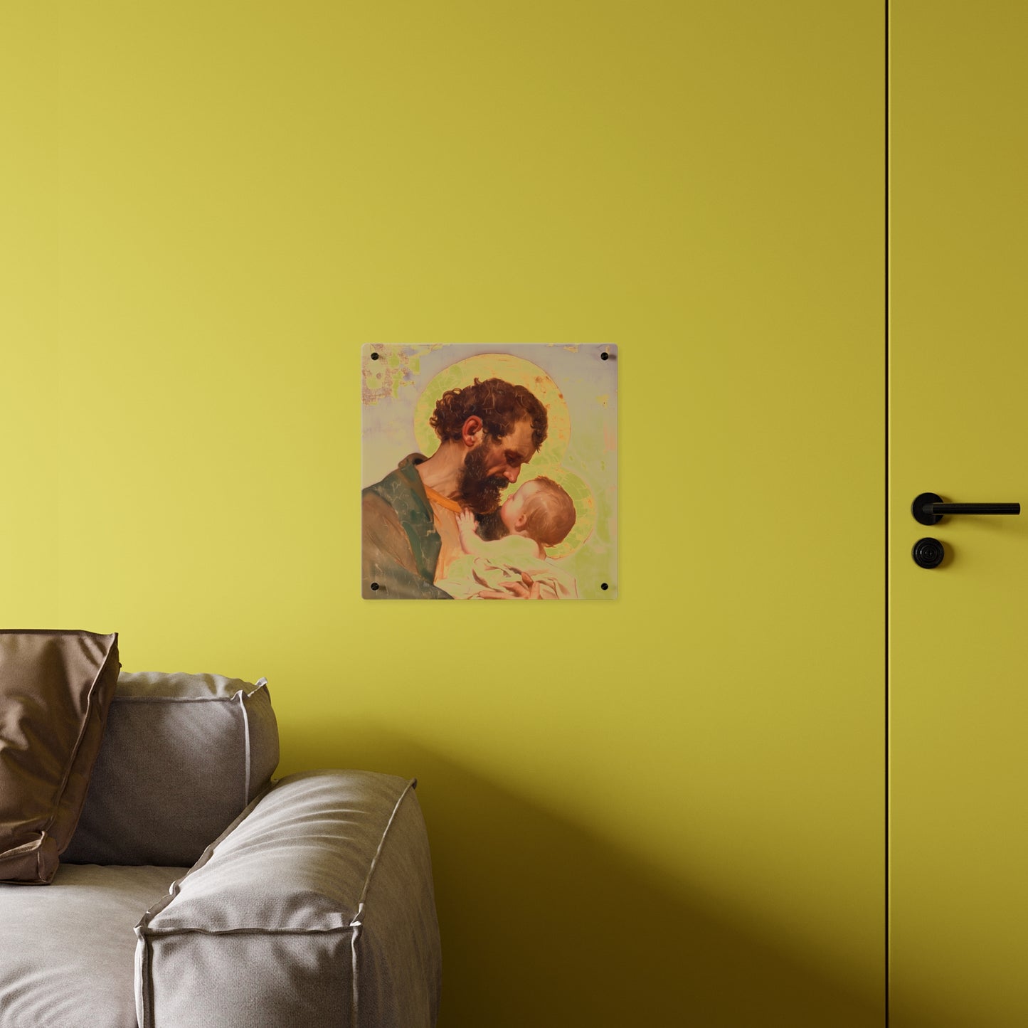 Saint Joseph, Pillar of the Holy Family Acrylic Wall Art Panel - Ready to Hang Acrylic Print - Catholic Saint - The Christ Child and Joseph