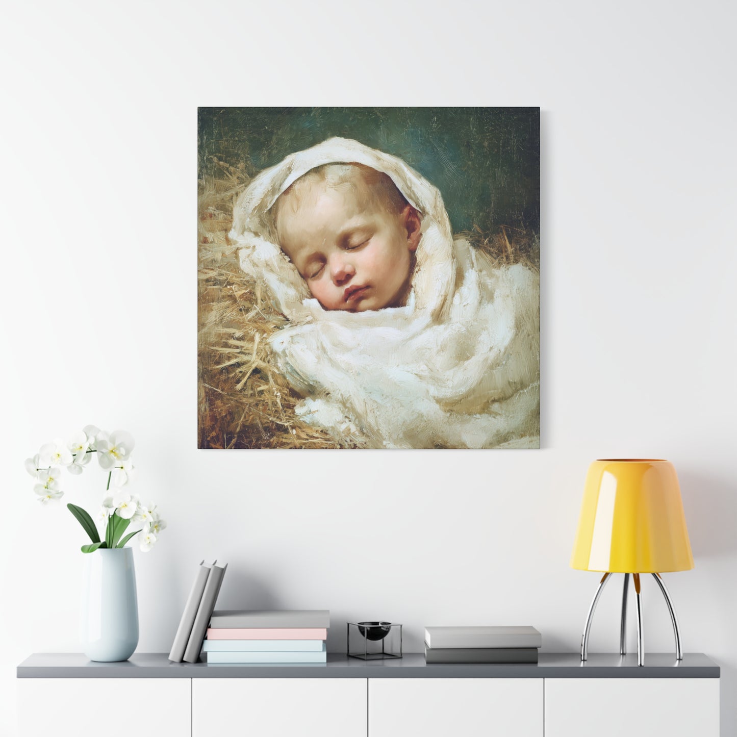 The Christ Child Resting in the Silence of the Manger - Gallery Wrapped Canvas - Print - Religious Art for your Home - Catholic Art Print