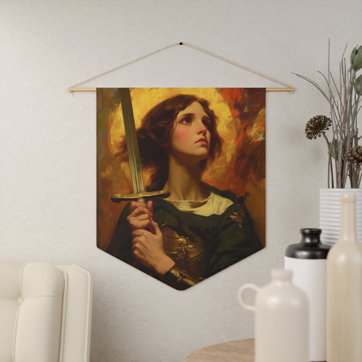 Portrait of Saint Joan of Arc Wall Banner / Wall Hanging - Prayer room art - Catholic Home Art - Large Saint Art - 18" x 21"