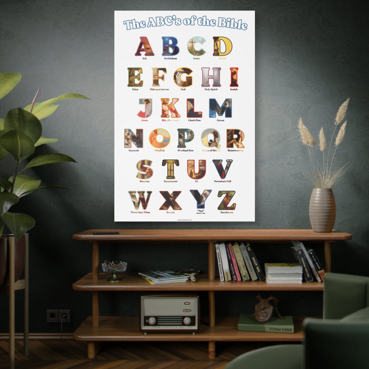 Catholic Bible ABC Prints - Alphabet Canvas - ABCs of the Bible Wall Art - Biblical People Places and Stories -  Homeschool / Sunday School
