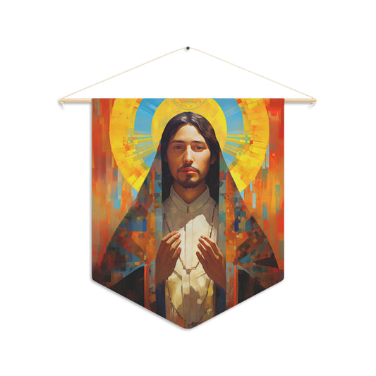 Saint Juan Diego Wall Banner / Wall Hanging - Prayer room art - Catholic Home Art - Large Saint Art for your home - 18" x 21"
