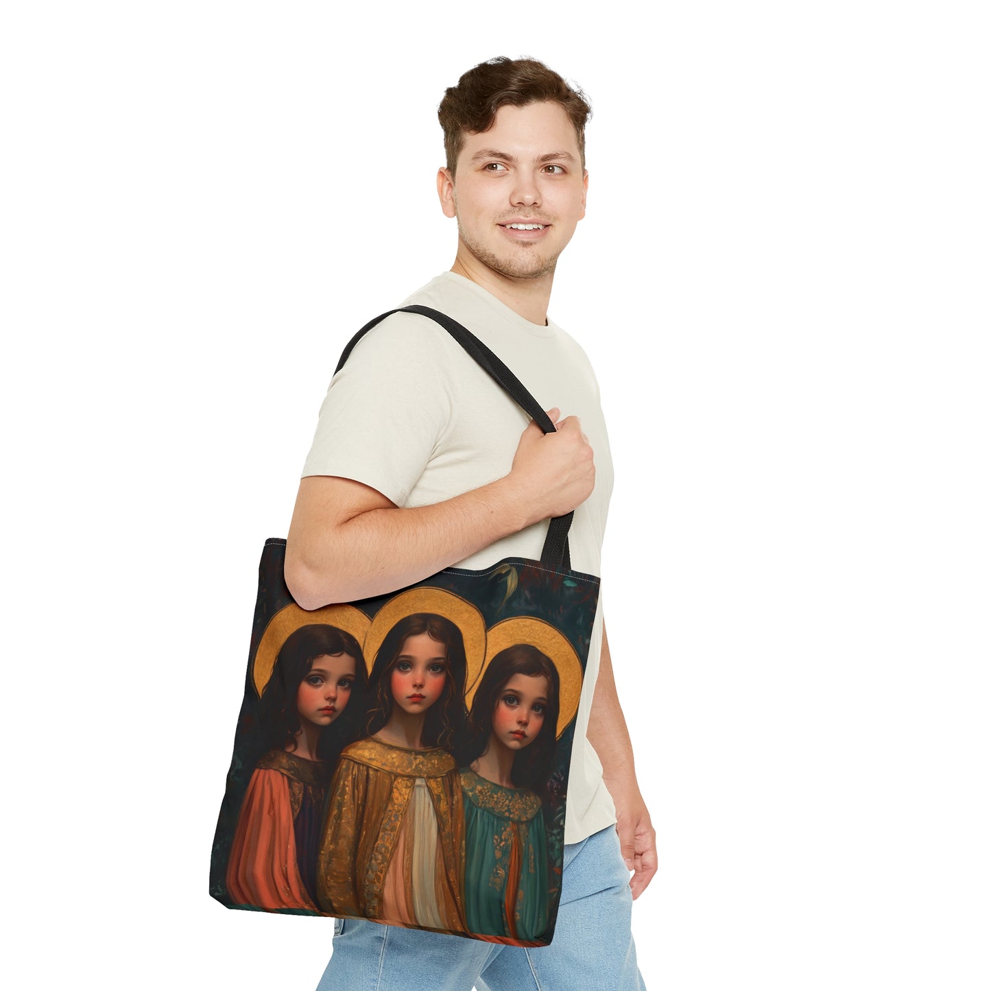 Saints Faith, Hope and Charity - Tote Bag - Large Medium Small Faith Art Bag - Catholic Faith Purse - Double Sided
