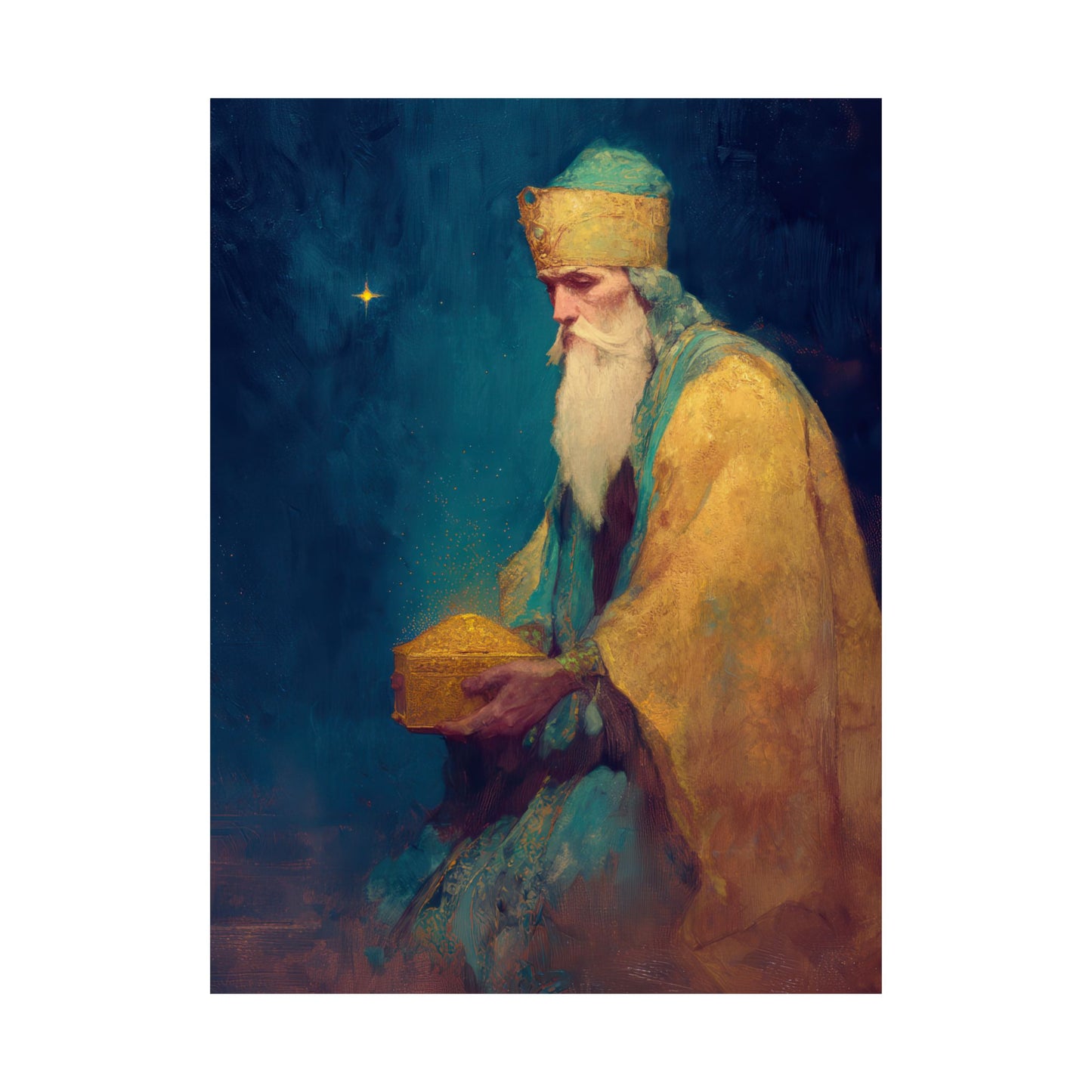 Caspar and the Offering of Worship - 3 Wise Men - Sanctified Souls Print - Multiple Sizes - Premium Matte Vertical Posters