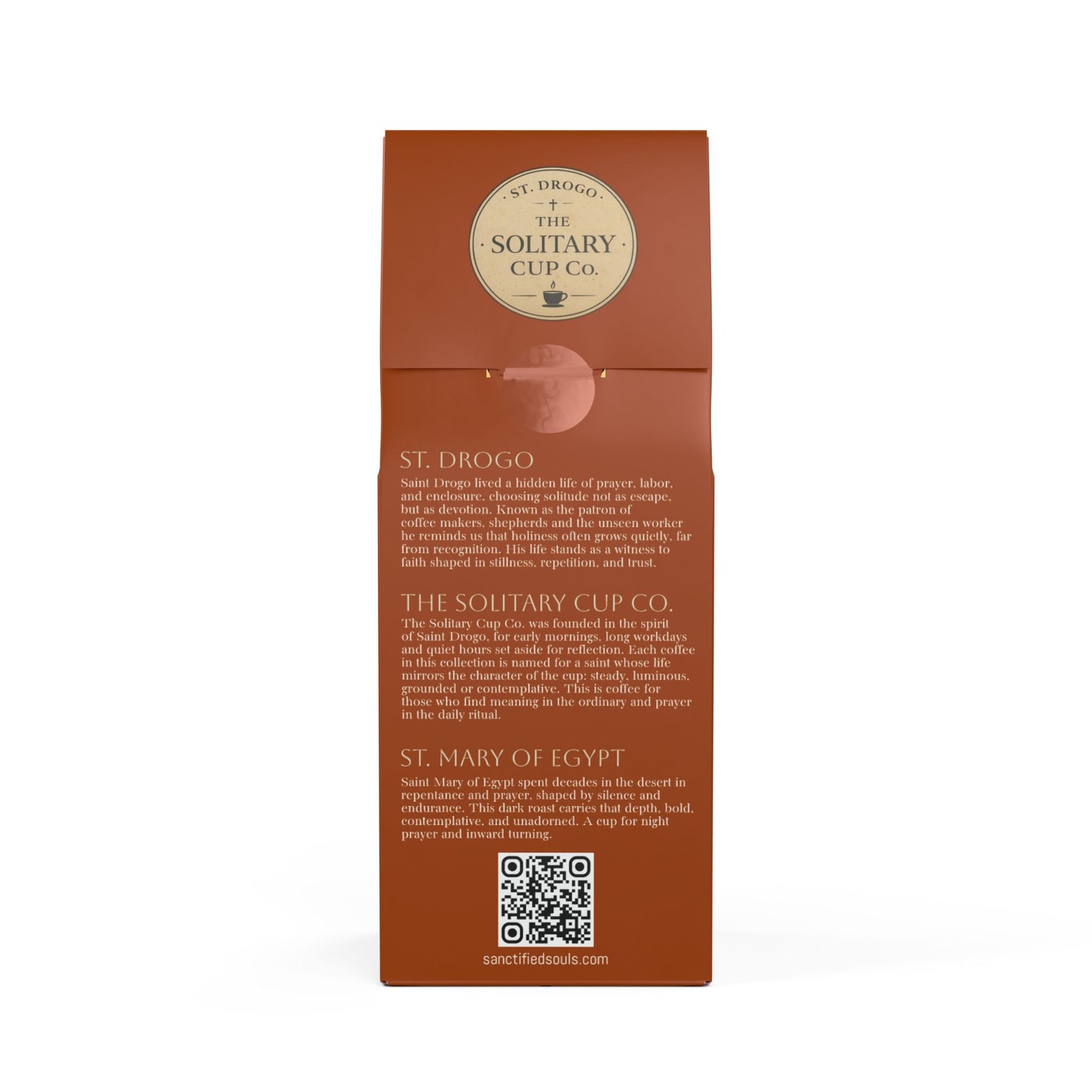 St. Mary of Egypt - Desert Night Roast (Dark French Roast) - St. Drogo - The Solitary Cup Co. - Artisan Catholic Saint Inspired Coffee - 12 oz.