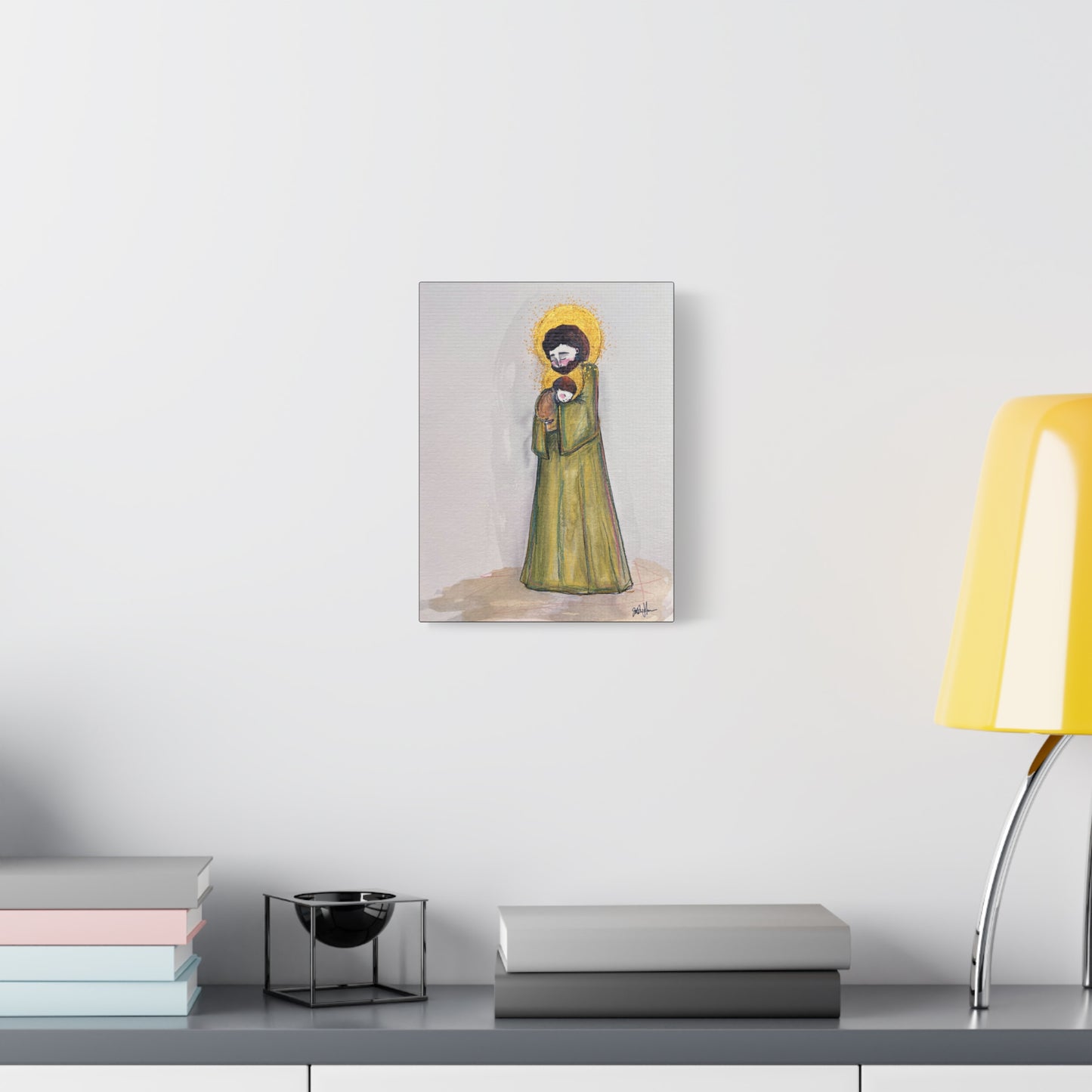 Saint Joseph and Child Jesus Catholic Canvas Print | Hand-Drawn Watercolor Sacred Art | Christian Devotional Wall Art