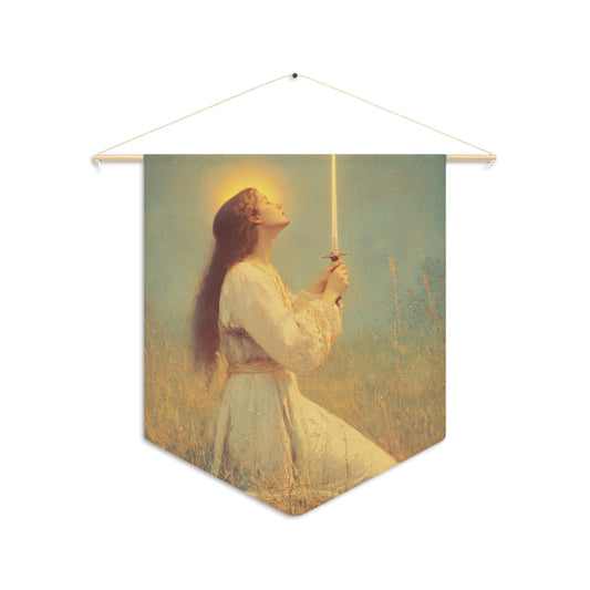 Saint Joan of Arc Pennant / Banner / Wall Hanging - Prayer room art - 18" x 21" - Catholic - Large Banner