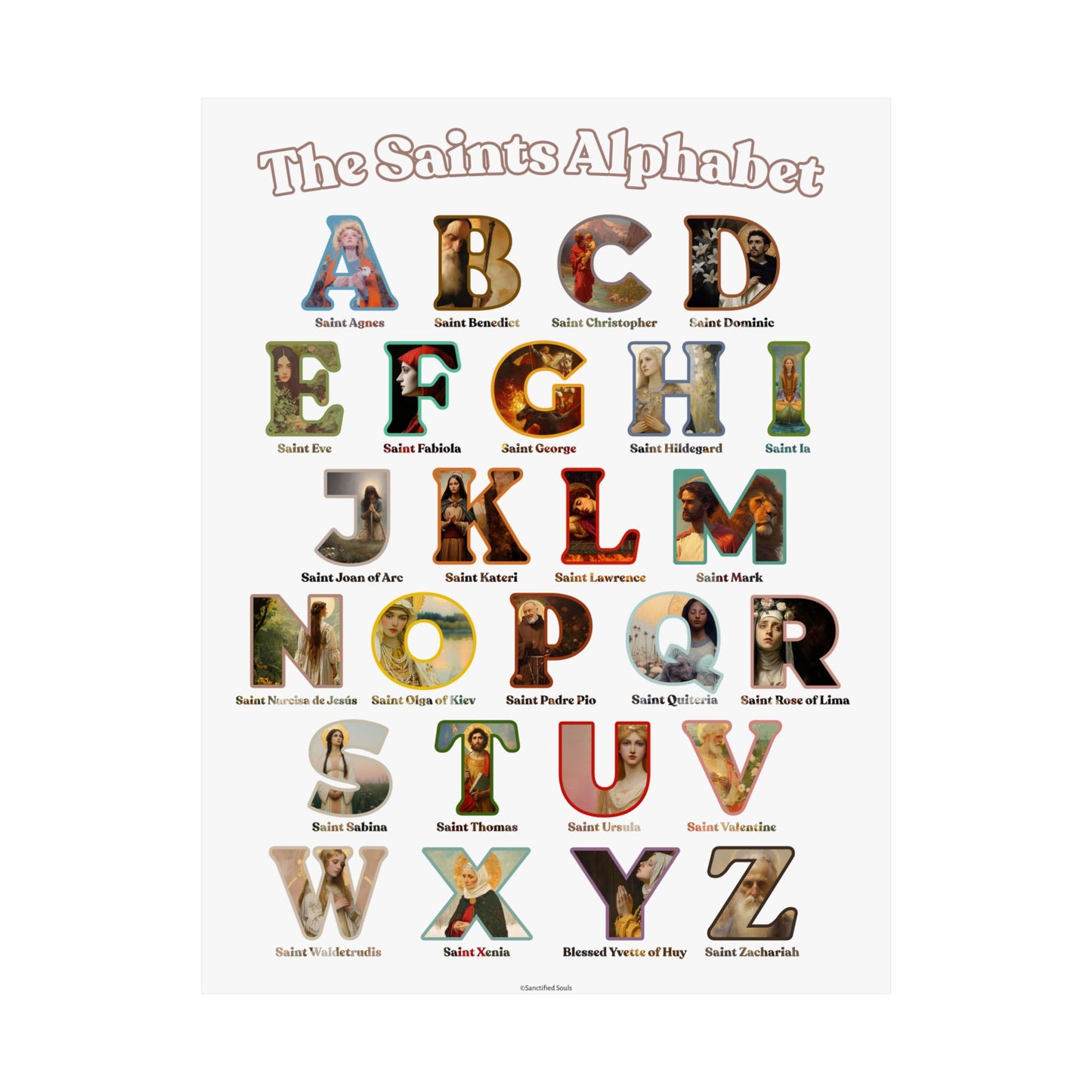 Catholic Saints ABC Print - Alphabet Poster - A to Z Saints Wall Art - Catholic Saints Chart- Classroom / Homeschool - Saints of the Church