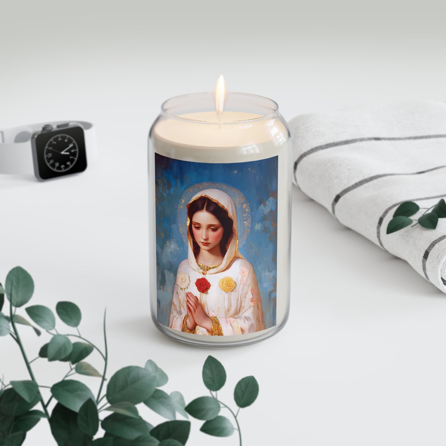 Rosa Mystica - Mystical Rose - Mother Mary - Marian Art - Scented Prayer Candle, 13.75oz - Tall Size - Religious Candle