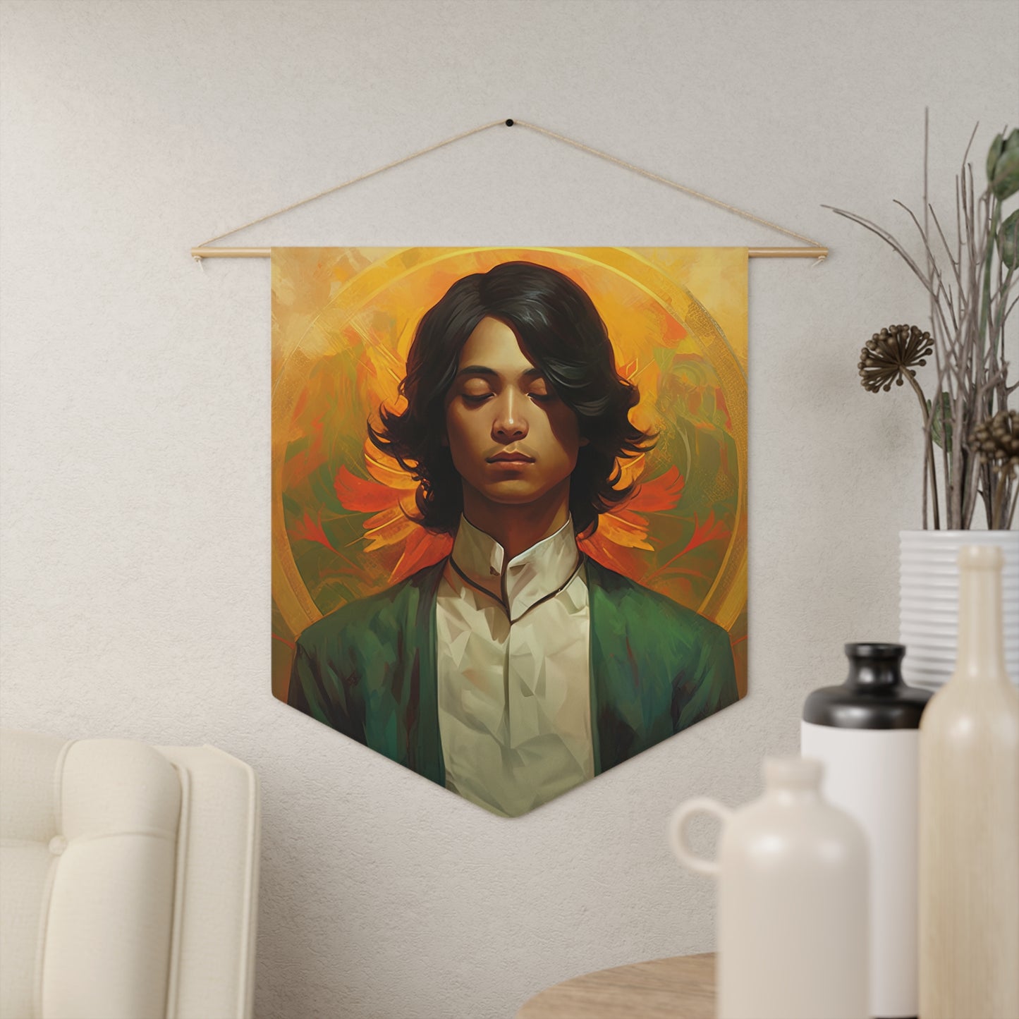 Saint Lorenzo Ruiz Wall Banner / Wall Hanging / Pennant - Prayer room - Catholic Art - Saint Art - Large Saint Print - 18" x 21"