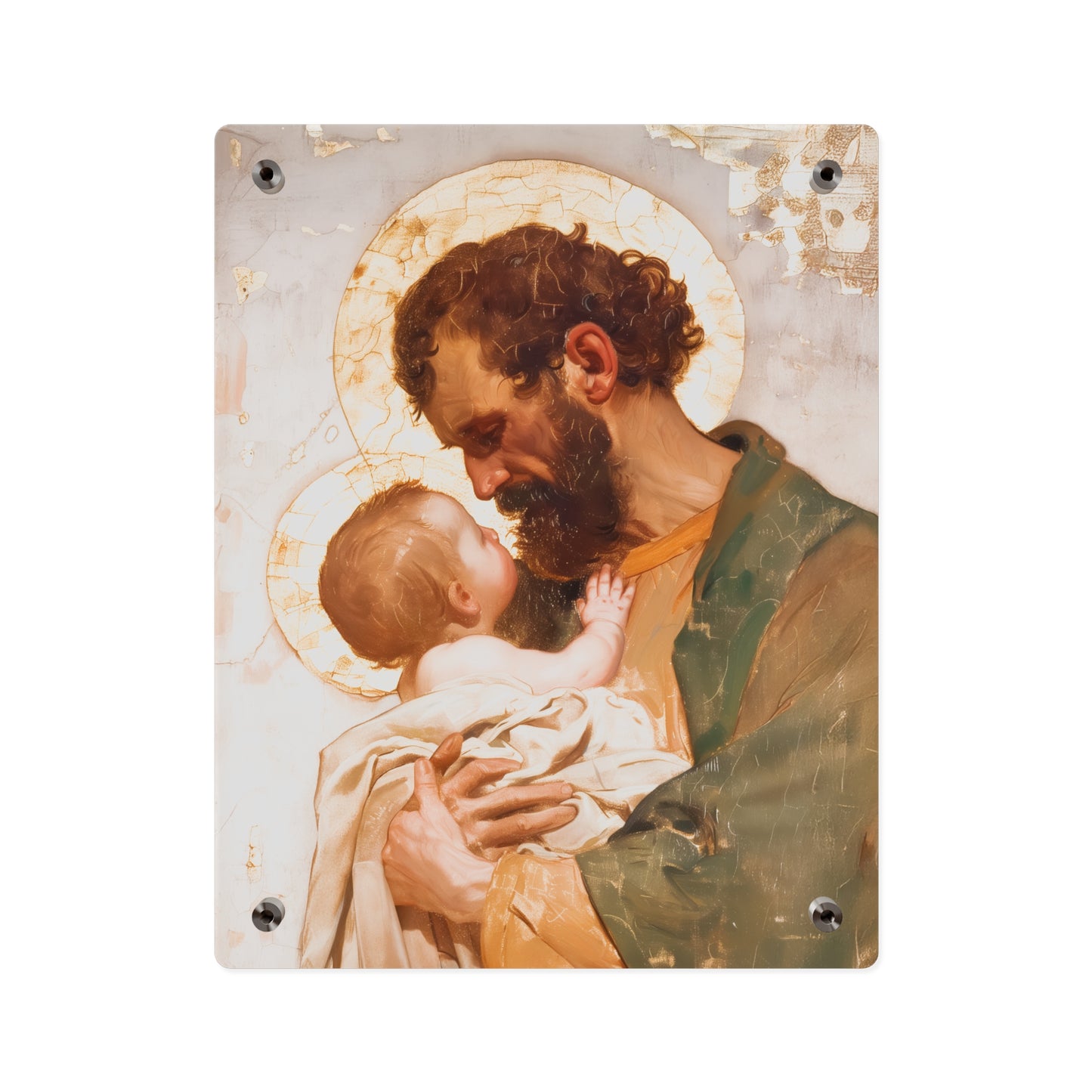 Saint Joseph, Pillar of the Holy Family Acrylic Wall Art Panel - Ready to Hang Acrylic Print - Catholic Saint - The Christ Child and Joseph