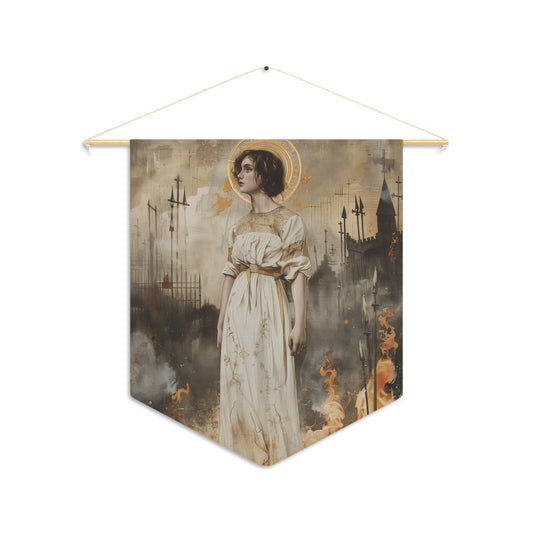 Saint Joan of Arc Wall Banner / Wall Hanging - Prayer room art - Catholic Home Art - Large Saint Art - 18" x 21"