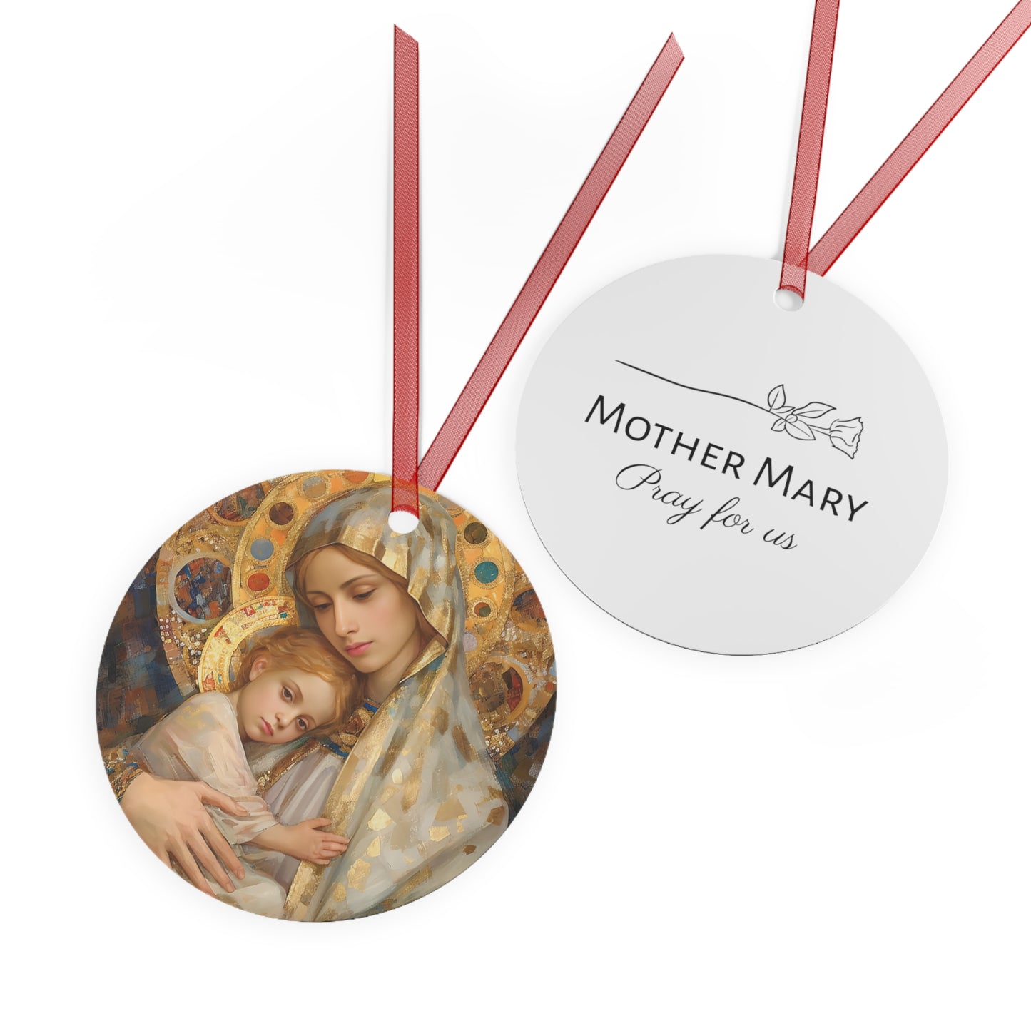 Mother Mary - Madonna and the Christ Child Metal Ornament - Religious Holiday Christmas Ornament and Keepsake - Double sided