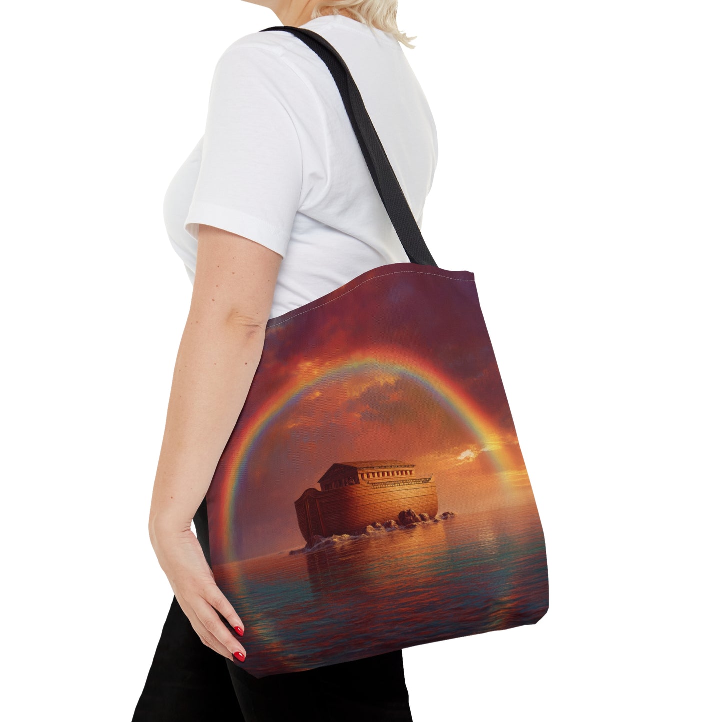 Sheltered Beneath the Covenant Sky - Noah's Ark Tote Bag - Large Medium Small Faith Art Bag - Catholic Faith Purse - Double Sided