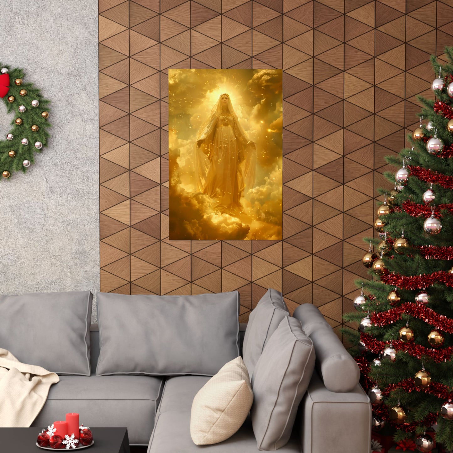 Virgin Mary - Mystical Sun - Golden Mary Poster Print - Sanctified Souls Print - Multiple Sizes - Premium Posters - Catholic Art