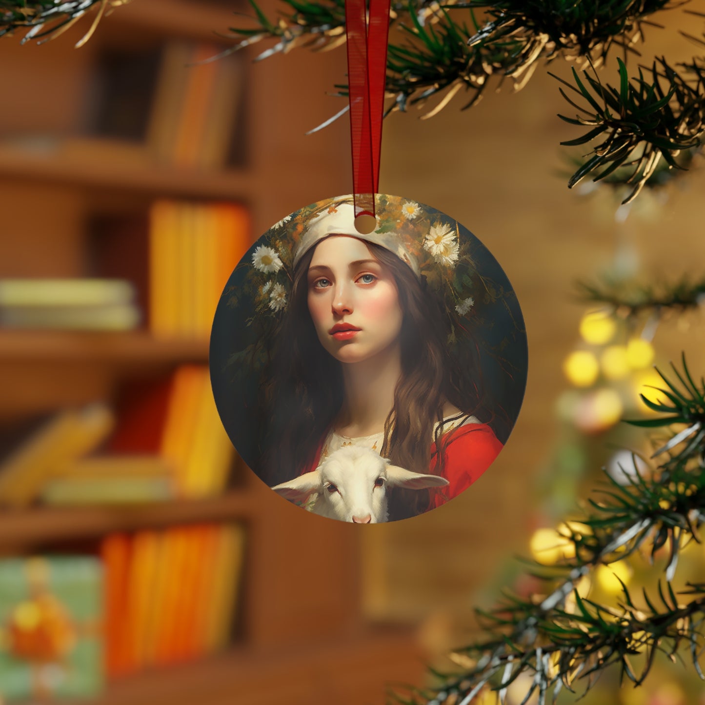 Saint Agnes of Rome Metal Ornament - Religious Holiday Christmas Ornament and Keepsake - Double sided Keepsake Religious Ornament