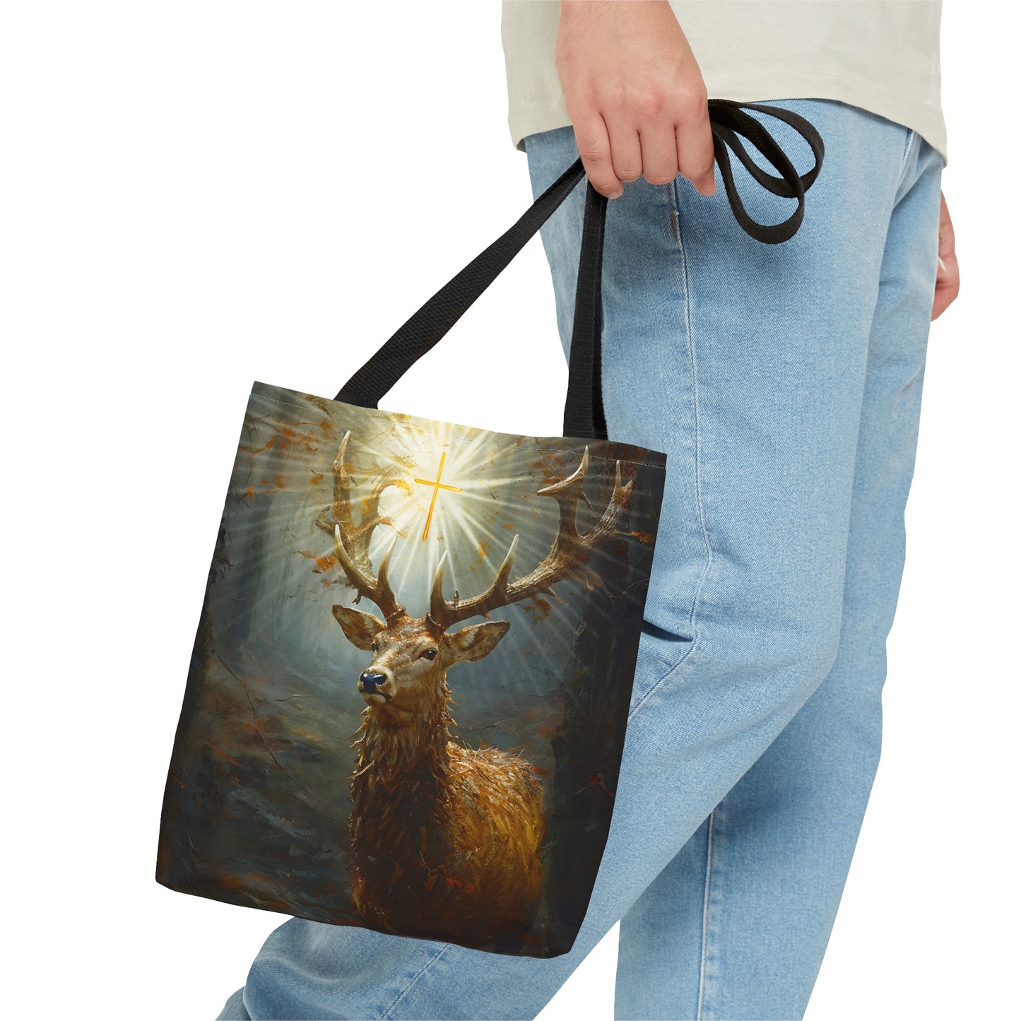 The Stag of Saint Hubert / Saint Hubertus Stag Tote Bag - Large Medium Small Faith Art Bag - Re usable Tote Purse - Catholic Art