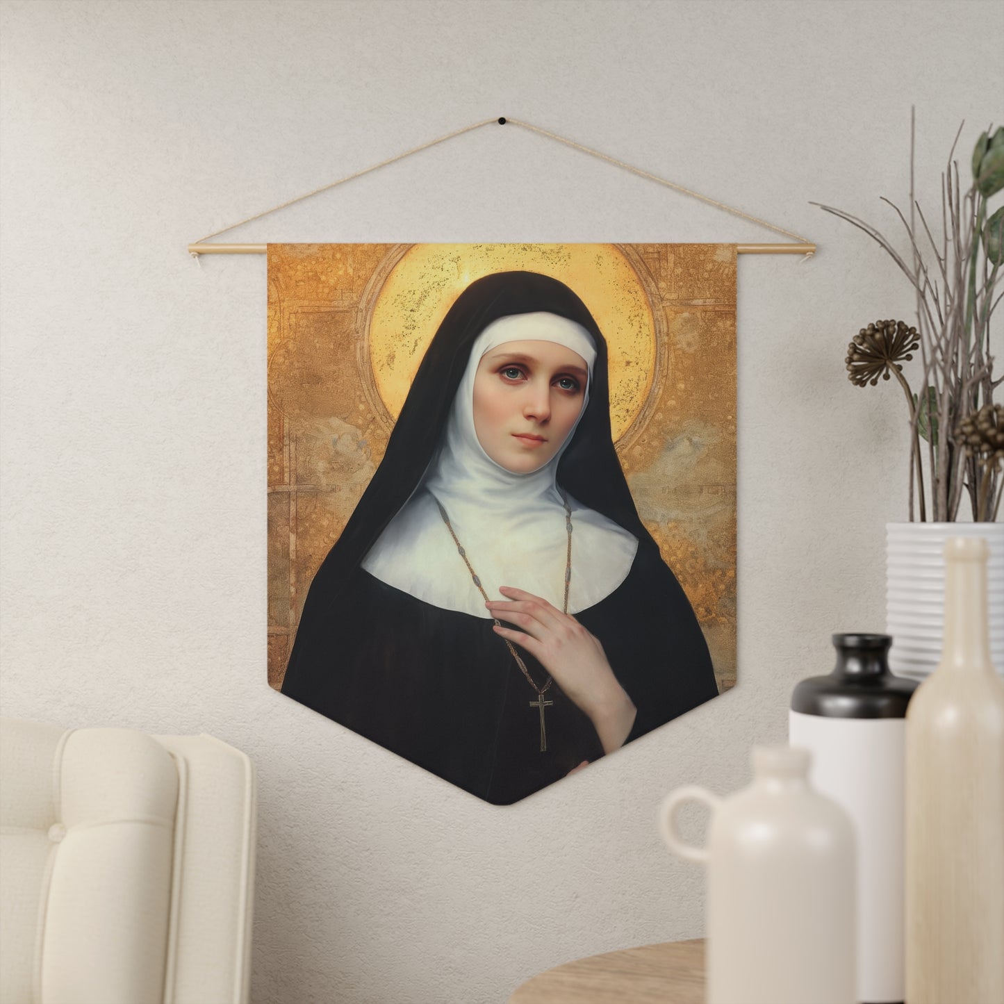 Saint Benedetta Cambiagio Pennant / Banner / Wall Hanging - Prayer room art - 18" x 21" - Catholic prayer Religious Christian Gift