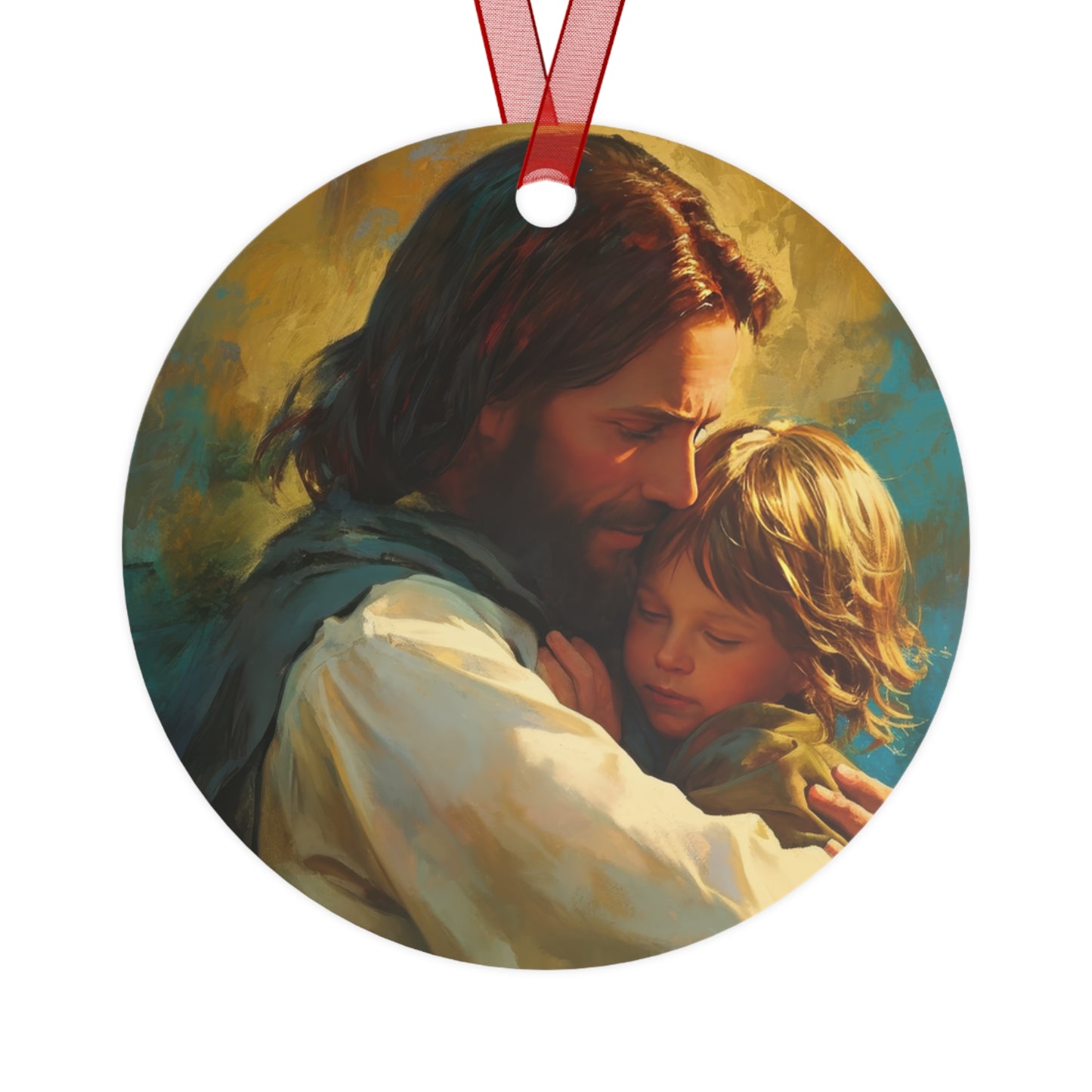 Christ's Compassionate Embrace Metal Ornament - Religious Holiday Christmas Ornament and Keepsake - Catholic Keepsake