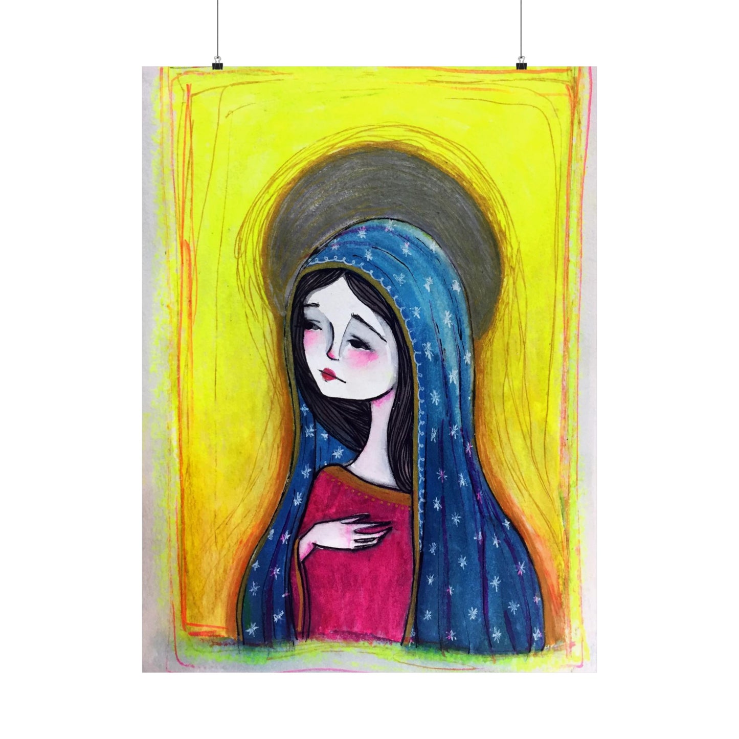 Our Lady of Guadalupe Poster Print - Hand-Drawn Catholic Art Print | Marian Devotional Wall Art | Sanctified Solocosmo Religious Poster