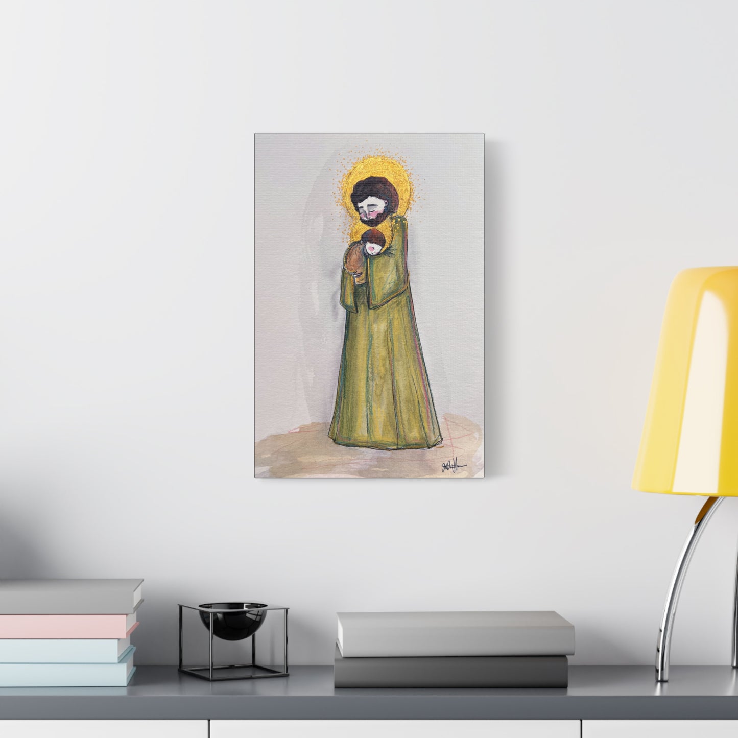 Saint Joseph and Child Jesus Catholic Canvas Print | Hand-Drawn Watercolor Sacred Art | Christian Devotional Wall Art