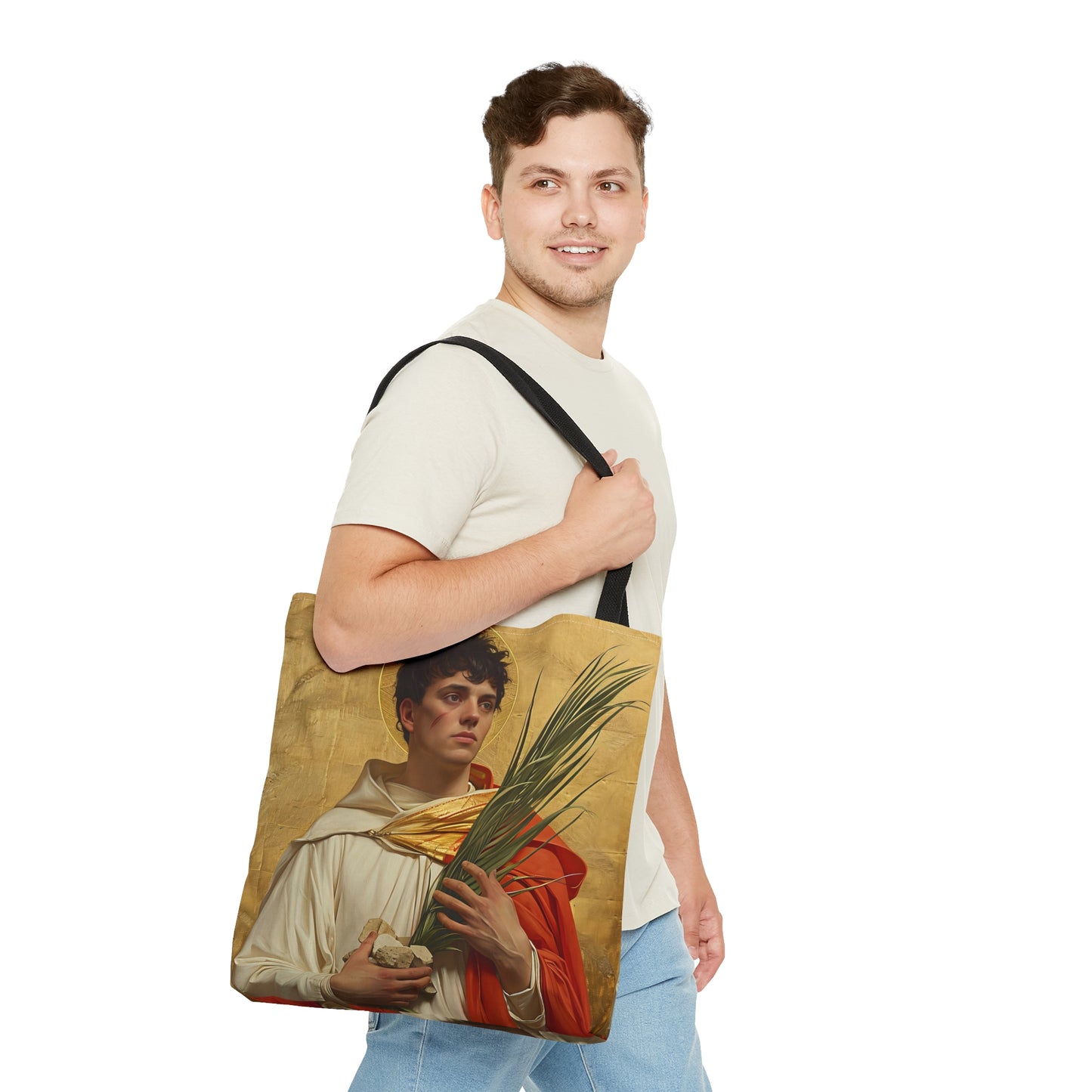 Saint Stephen Tote Bag - Large Medium Small Faith Art Bag - Re usable Tote Purse - Double Sided - Catholic Art Bag