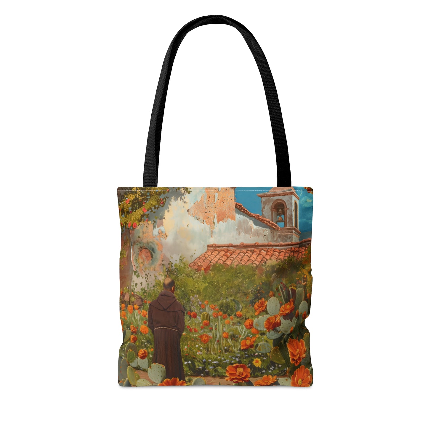 Saint Junípero Serra Tote Bag - Large Medium Small Faith Art Bag - Catholic Faith Purse - Double Sided - Religious - Santa Barbara Mission