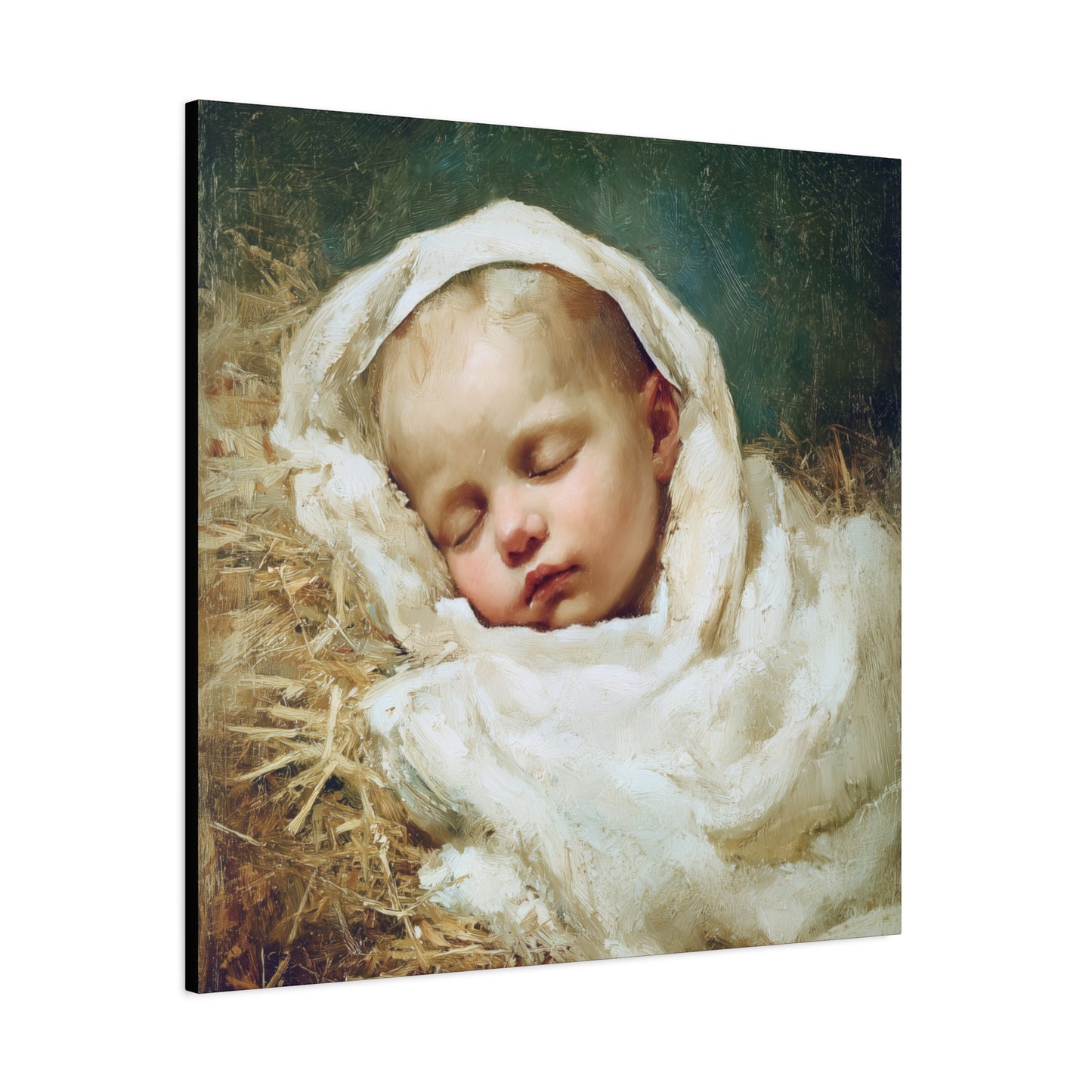 The Christ Child Resting in the Silence of the Manger - Gallery Wrapped Canvas - Print - Religious Art for your Home - Catholic Art Print