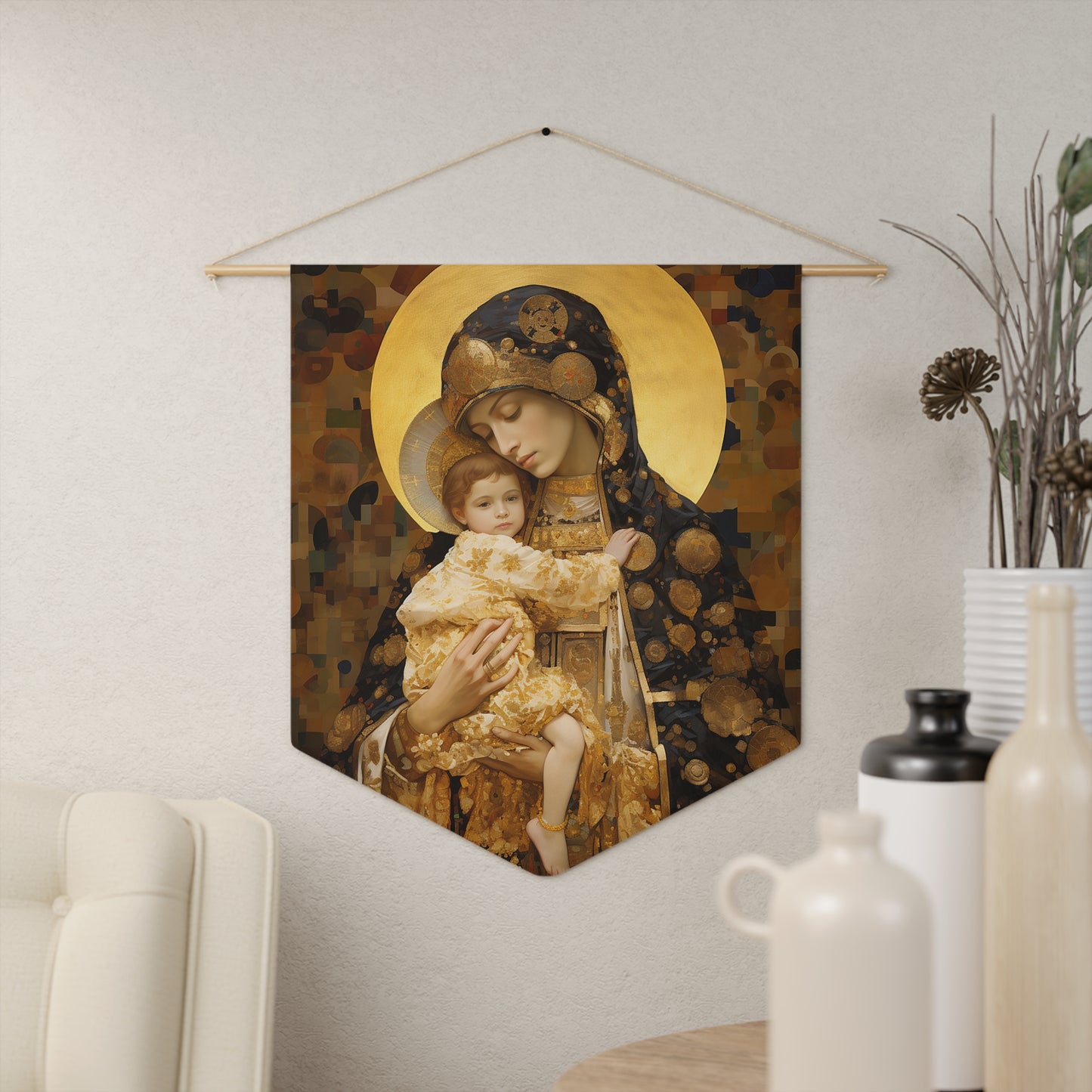 THe Light of Love Wall Banner / Wall Hanging - Prayer room art - Mary the Blessed Virgin and Baby Jesus - Large Print - 18" x 21"