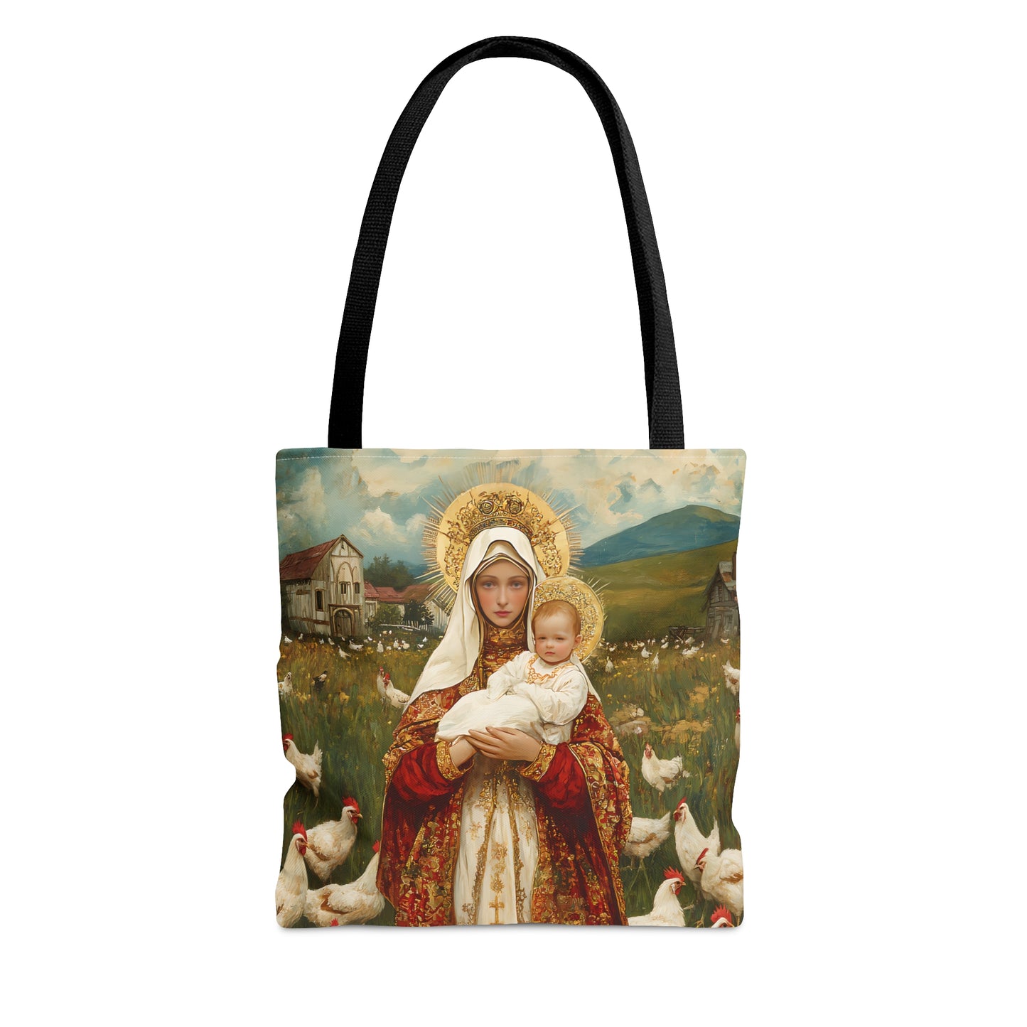 Our Lady of the Hens: Protector of the Humble Flock Tote Bag - Large Medium Small Faith Art Bag - Catholic Faith Purse - Religious