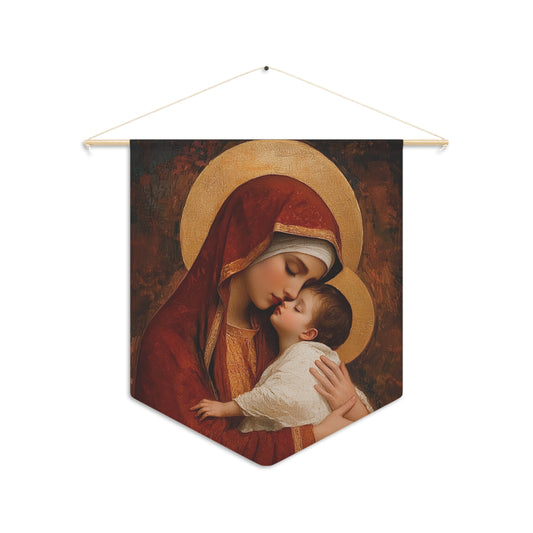 Our Lady of Tenderness - Mother Mary and the Christ Child - Marian Art - Pennant / Banner / Wall Hanging - Catholic Art - Large - 18" x 21"