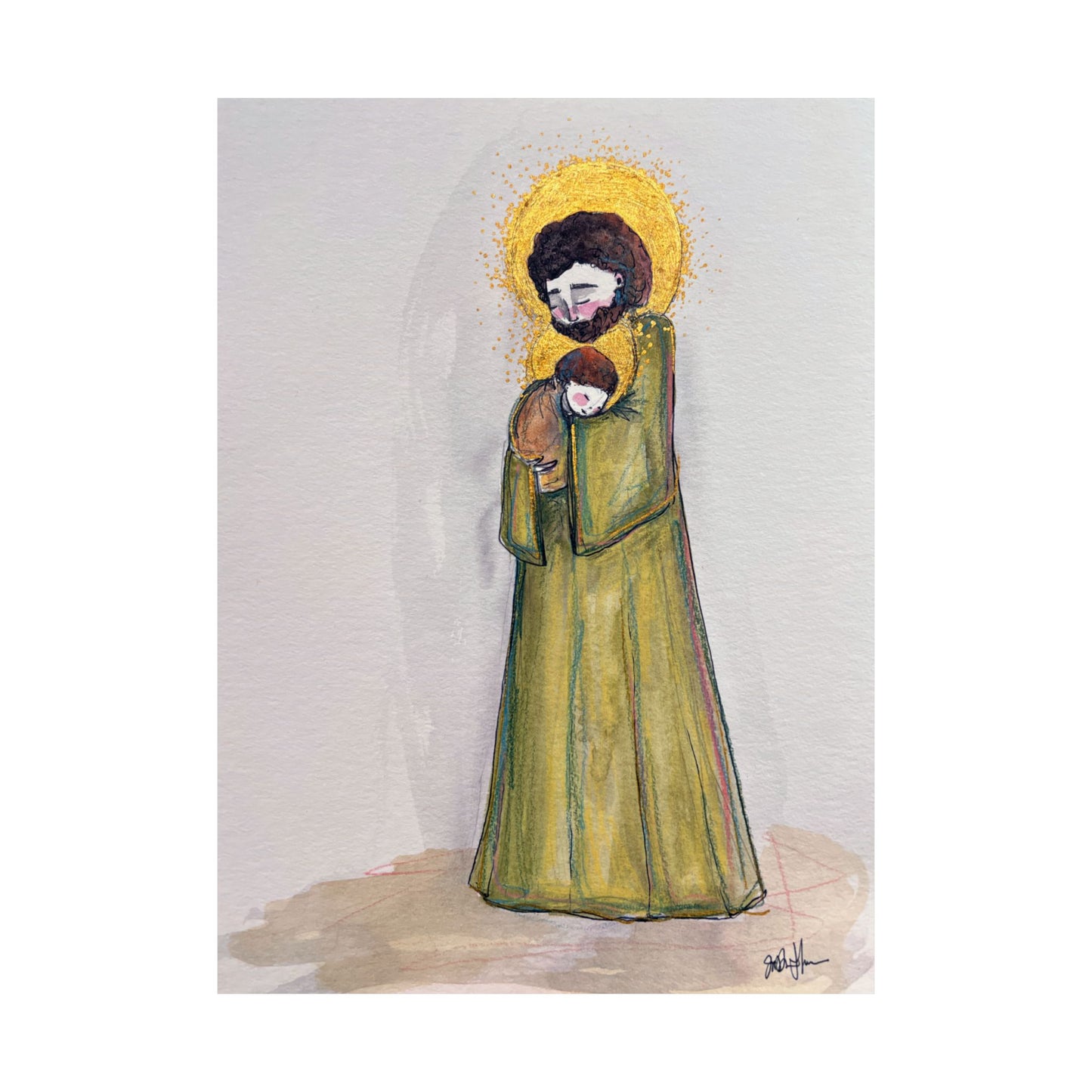 Saint Joseph and Child Jesus Catholic Art Print | Hand-Drawn Watercolor Sacred Artwork | Christian Devotional Wall Art