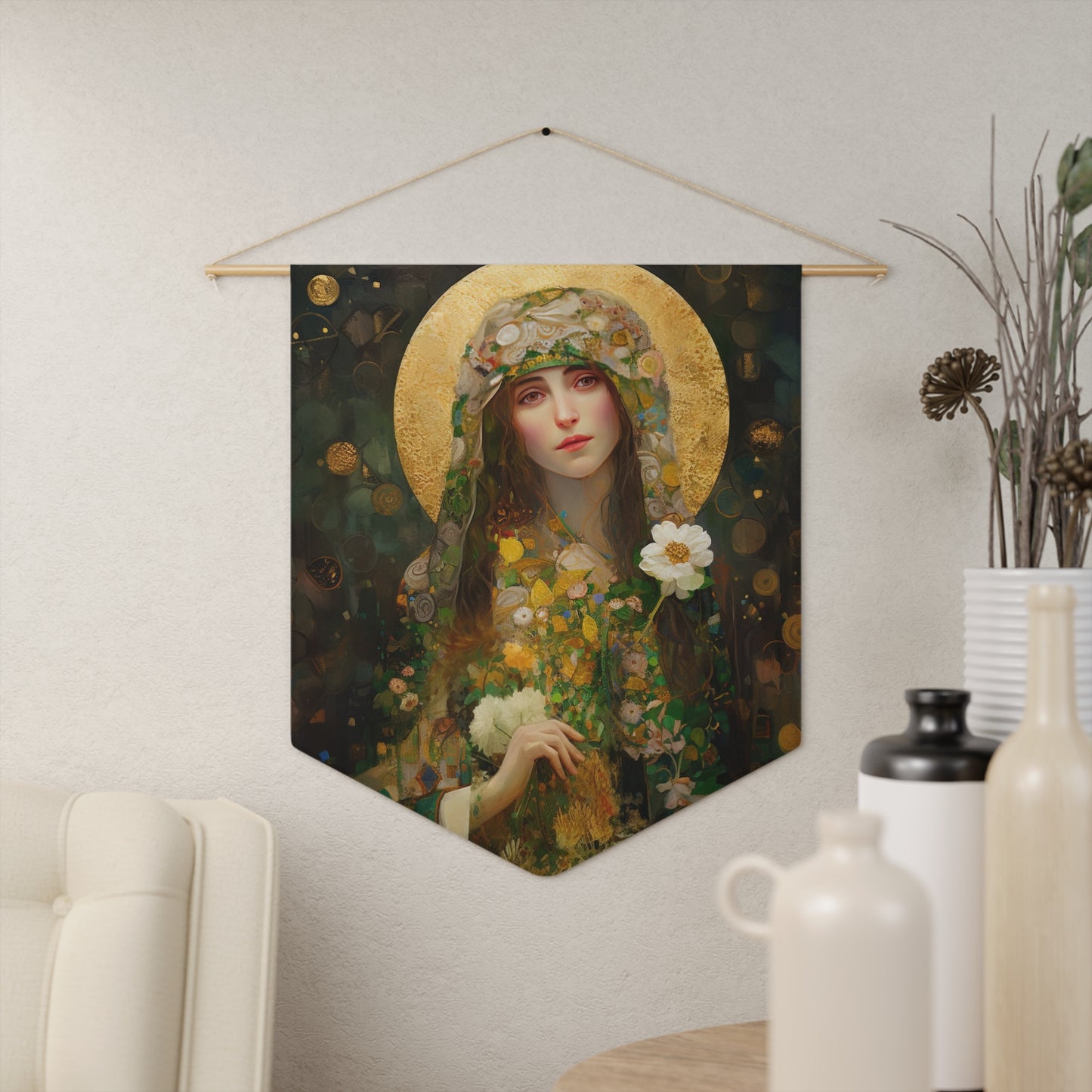 Saint Regina Wall Banner / Wall Hanging - Prayer room art - Large religious Christian Saint Art Print - Prayer room art - 18" x 21"