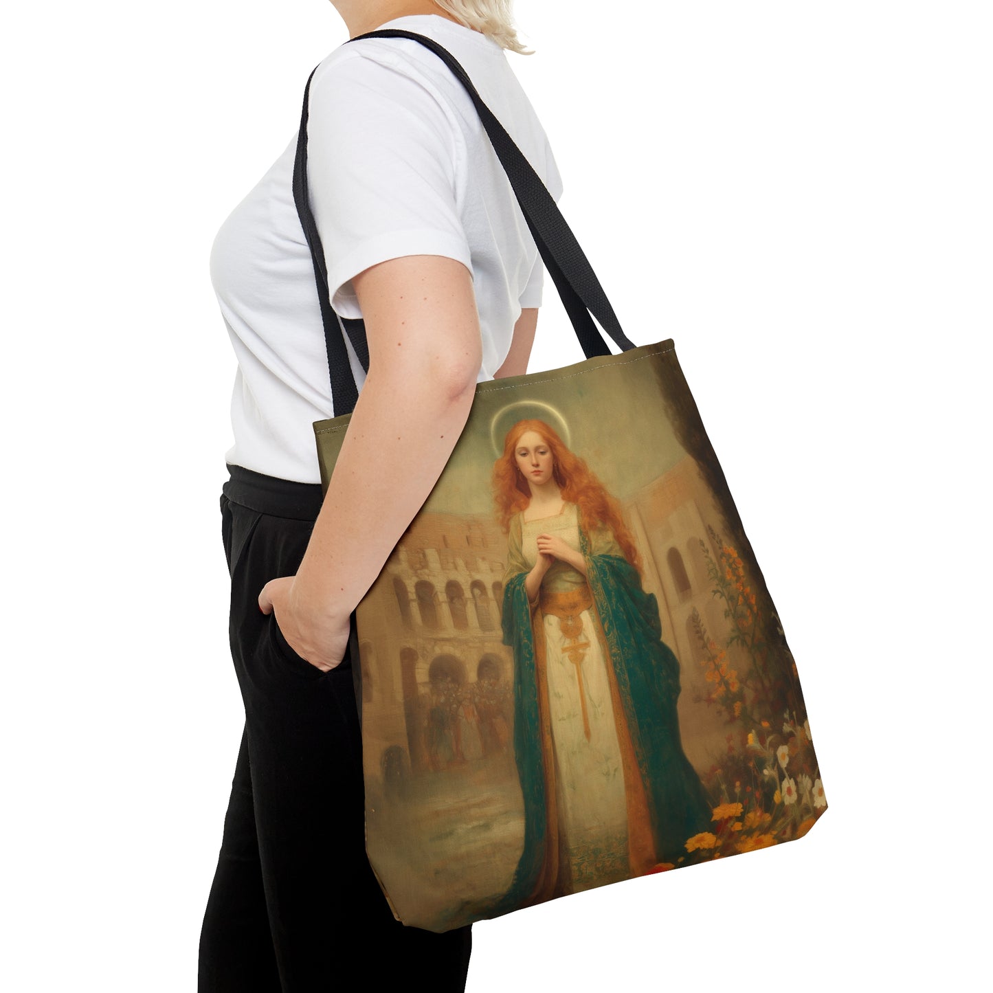 Saint Justina - Tote Bag - Large Medium Small Faith Art Bag - Bible Study Faith Purse - Double Sided Prayer Tote
