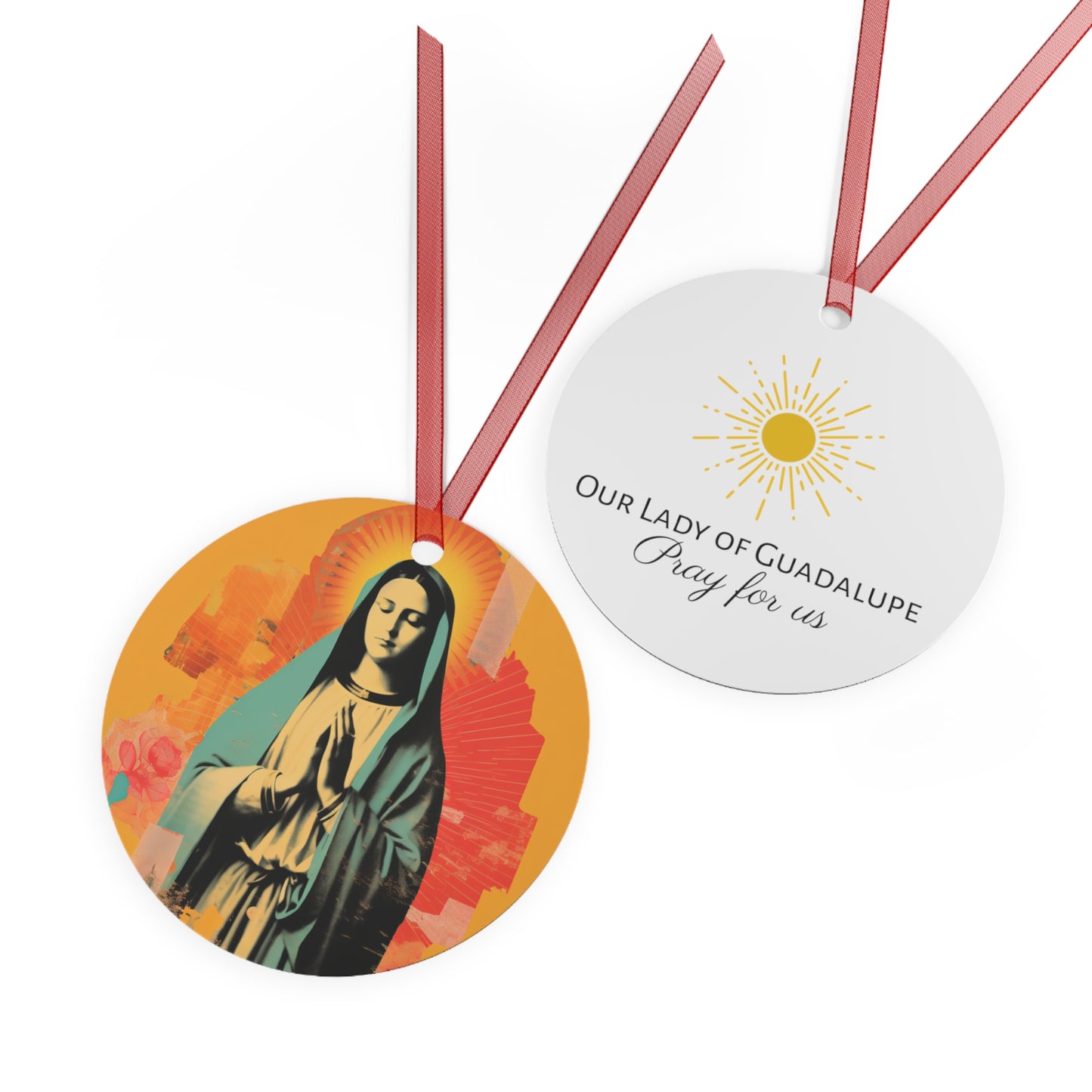 Roses of Tepeyac - Our Lady of Guadalupe  - Metal Ornament - Religious Holiday Christmas Ornament and Keepsake - Double sided