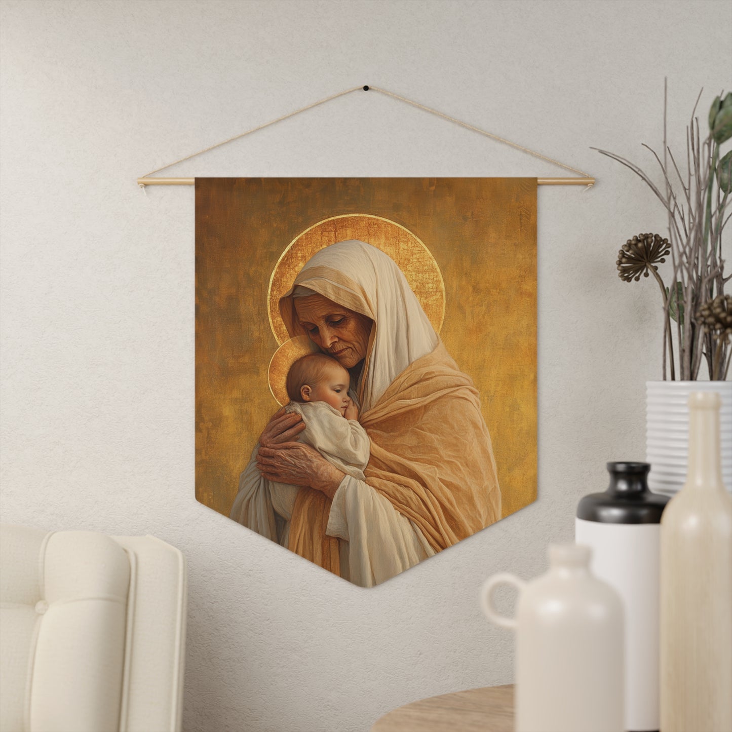 Saint Anna the Prophetess Pennant / Banner / Wall Hanging - Prayer room art - 18" x 21" - Catholic prayer Religious - Large Print