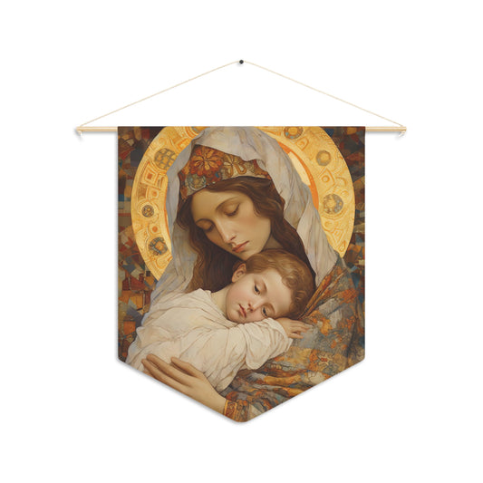 Cradle of Grace Wall Banner / Wall Hanging - Catholic Home Art - Virgin Mary / Madonna and Christ Child - 18" x 21" -