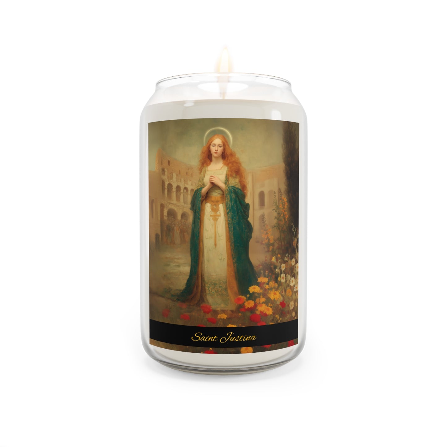 Saint Justina - Scented Prayer Candle, 13.75oz -  Candle - Catholic Art - prayer room Scented Candle - Martyr Art