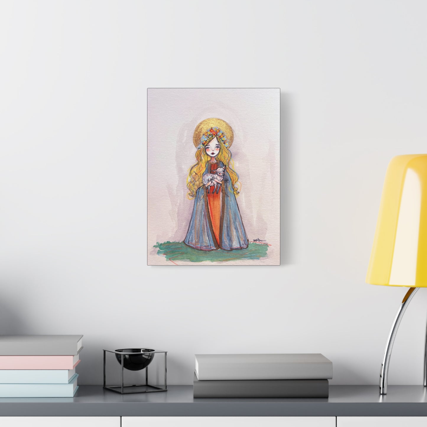 Saint Agnes of Rome Catholic Canvas Print | Christian Sacred Art | Hand-Drawn Watercolor Devotional Wall Art Religious Artwork