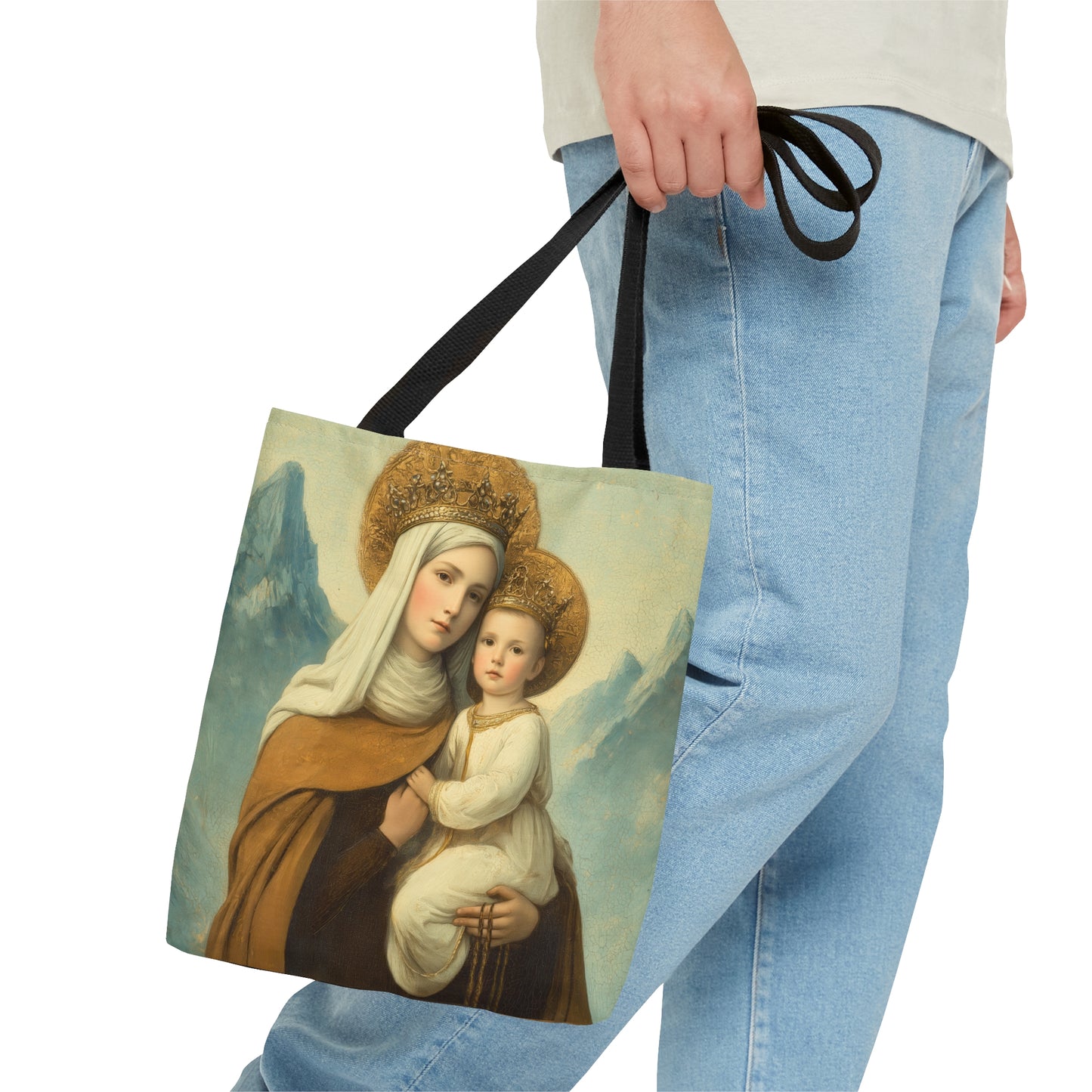 The Gift of the Scapular - Our Lady of Mount Carmel Tote Bag - Large Medium Small Faith Art Bag - Catholic Faith Purse - Double Sided