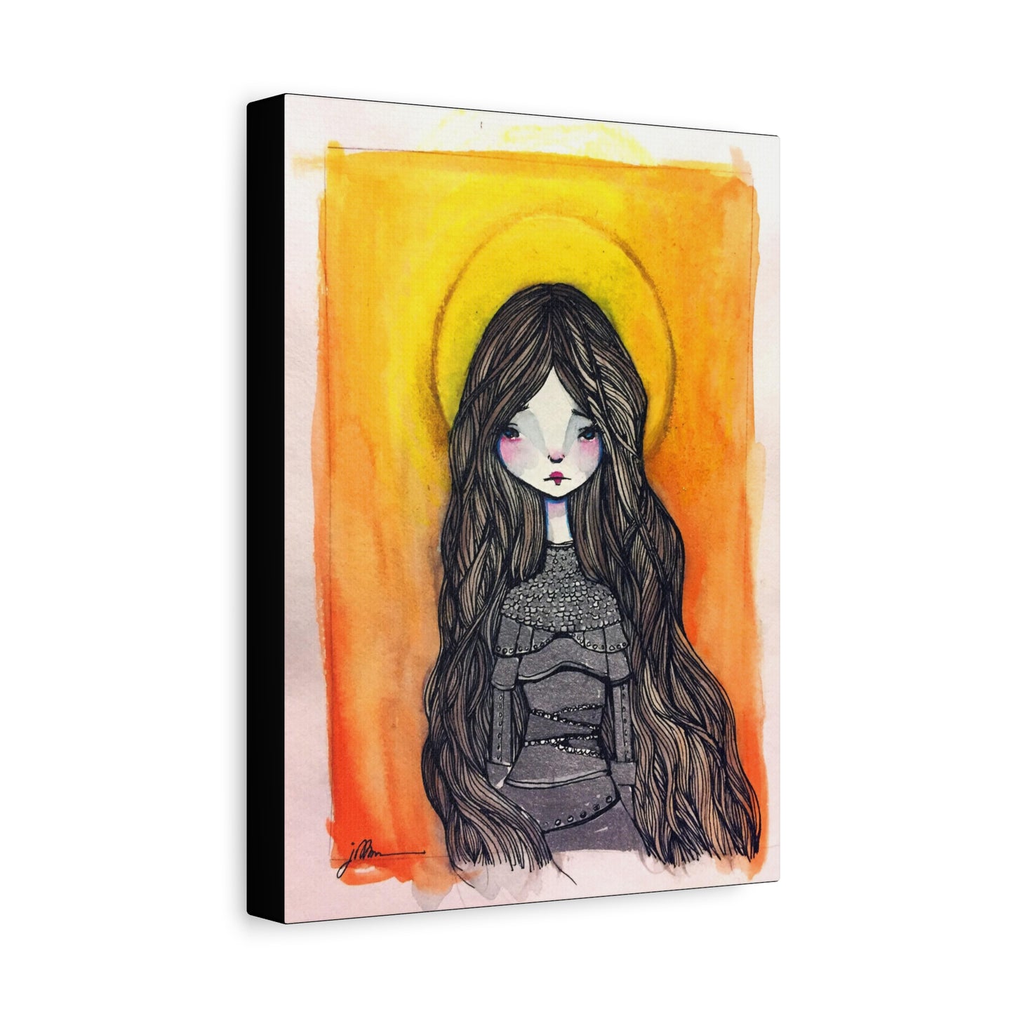 Saint Joan of Arc Canvas Print - Hand-Drawn Catholic Art Print | Christian Sacred Wall Art | Sanctified Solocosmo Religious Artwork