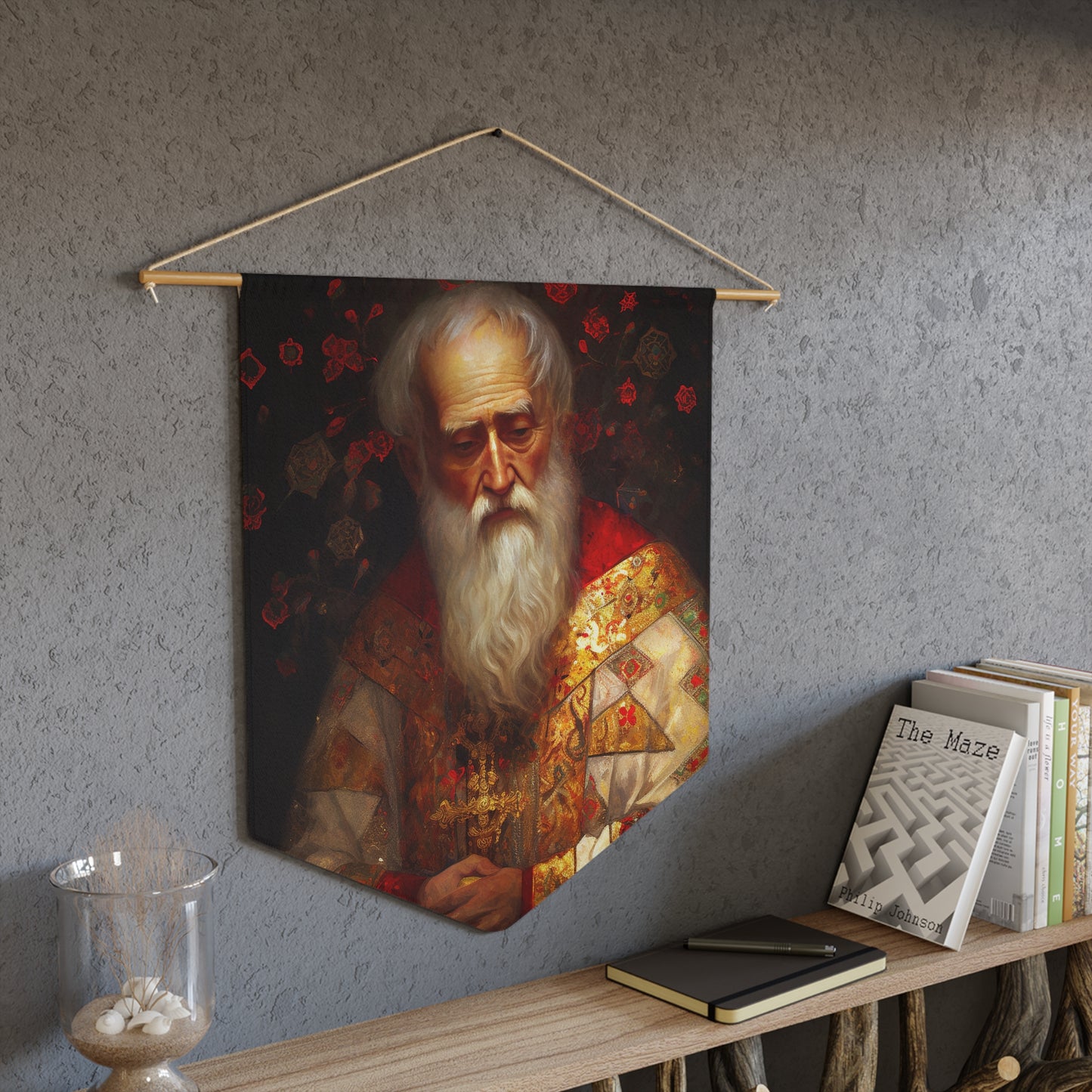 Saint Nicholas Wall Banner / Wall Hanging - Prayer room art - Catholic Home Art - Large Saint Art for your home - 18" x 21"