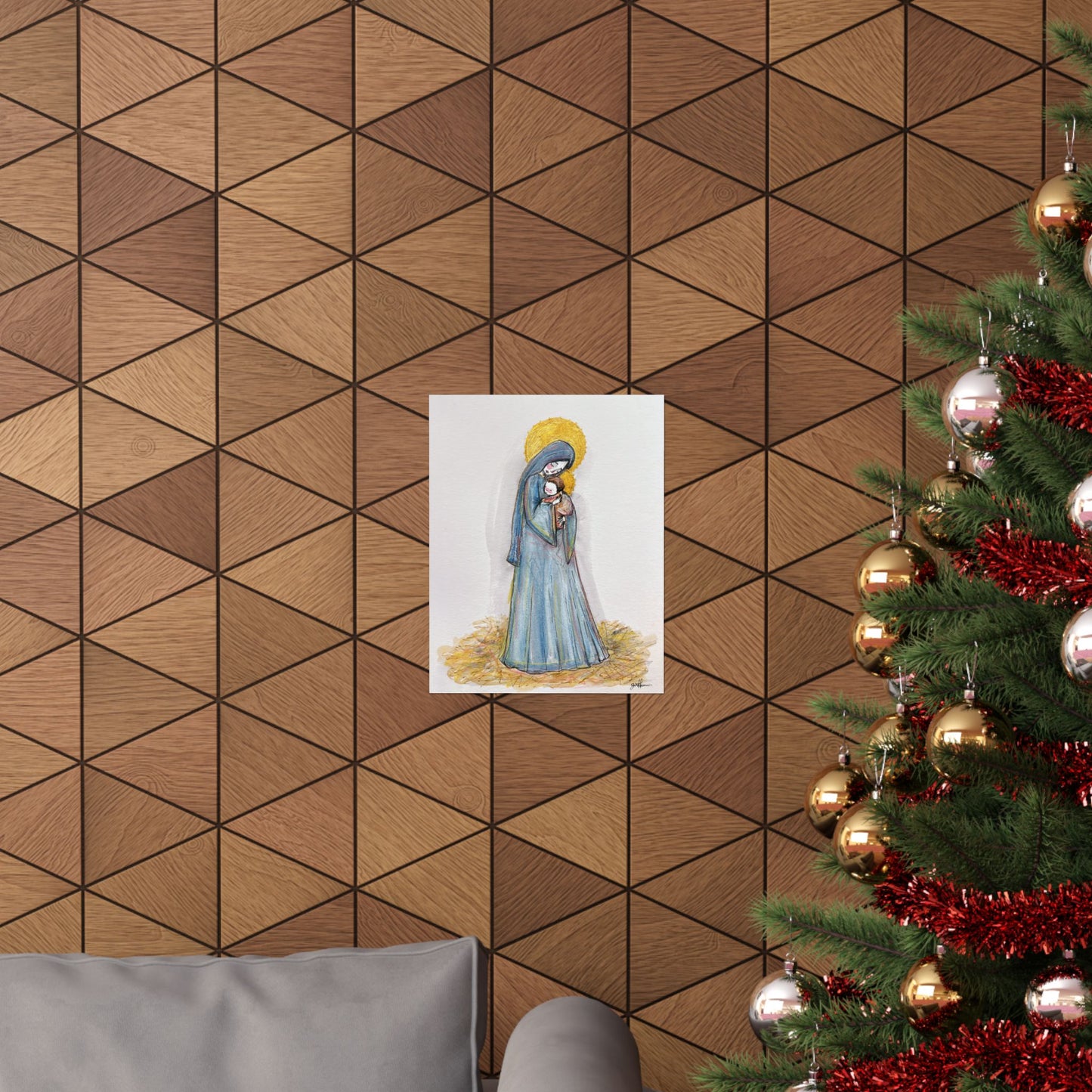 Our Lady of the Manger Catholic Art Print | Hand-Drawn Watercolor Virgin Mary Artwork | Christian Devotional Wall Art