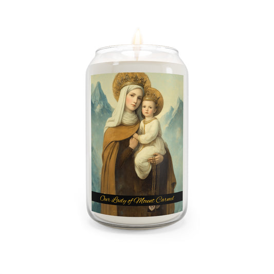 The Gift of the Scapular - Our Lady of Mount Carmel - Scented Prayer Candle, 13.75oz - Tall Size - Religious Prayer Candle - Catholic Art