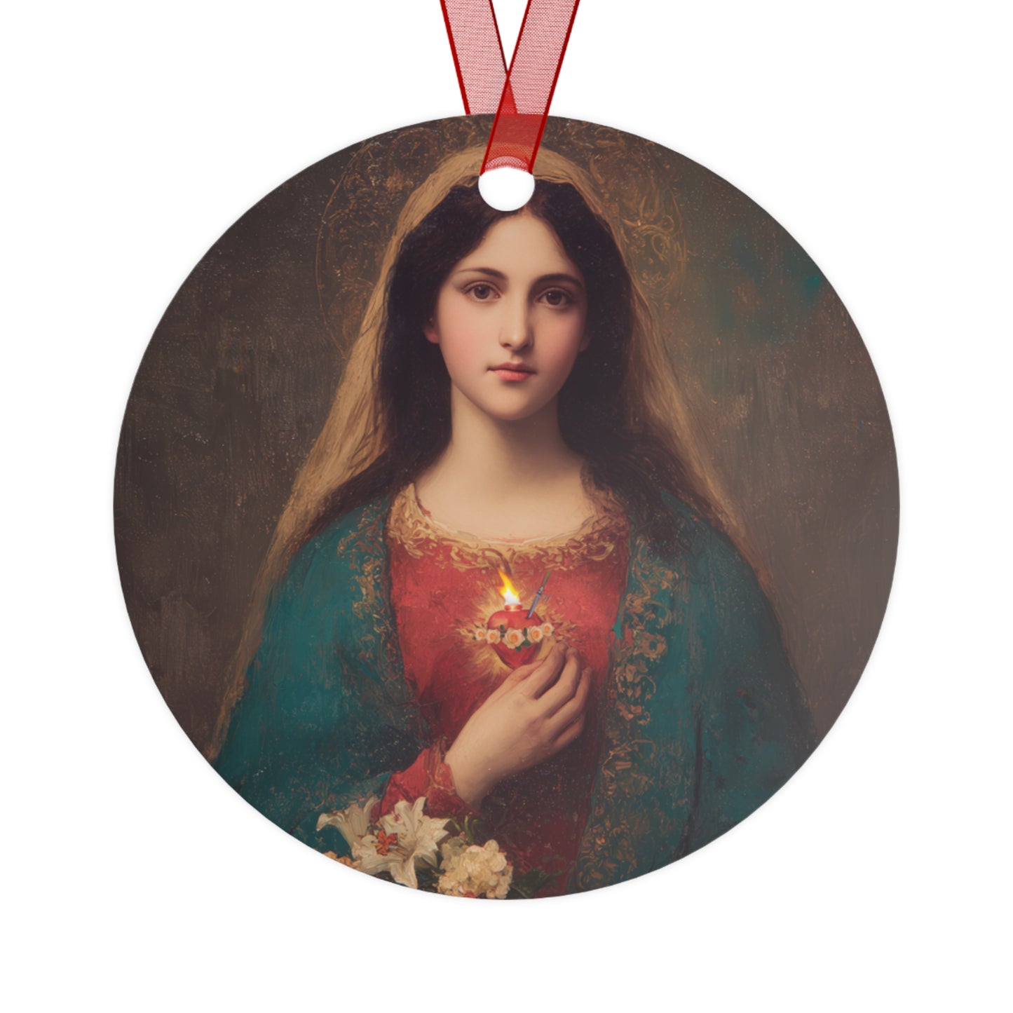 The Immaculate Heart of Mary - Mother Mary - Marian Art - Metal Ornament - Religious Holiday Christmas Ornament