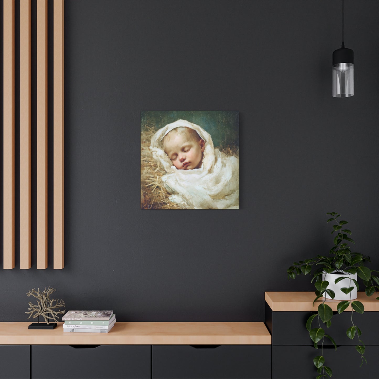 The Christ Child Resting in the Silence of the Manger - Gallery Wrapped Canvas - Print - Religious Art for your Home - Catholic Art Print