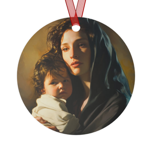 A mother's Gentle Embrace - Mary and The Christ Child Metal Ornament - Religious Holiday Christmas Keepsake - Religious Catholic Ornament