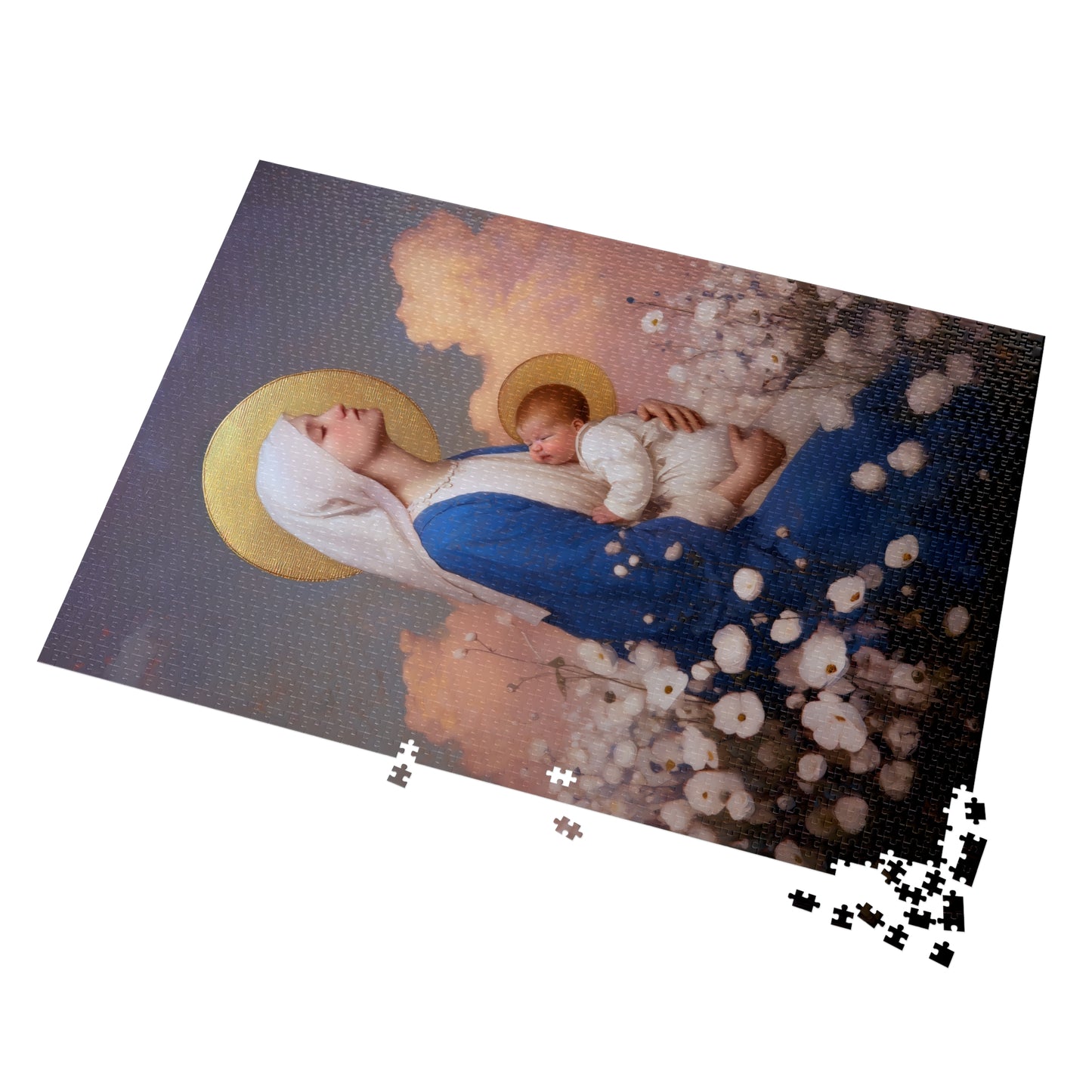 Our Lady Among the Flowers - Puzzle and Tin - Religious Jigsaw Puzzle (30, 110, 252, 500,1000) - Gift Catholic Families - Catholic Christmas